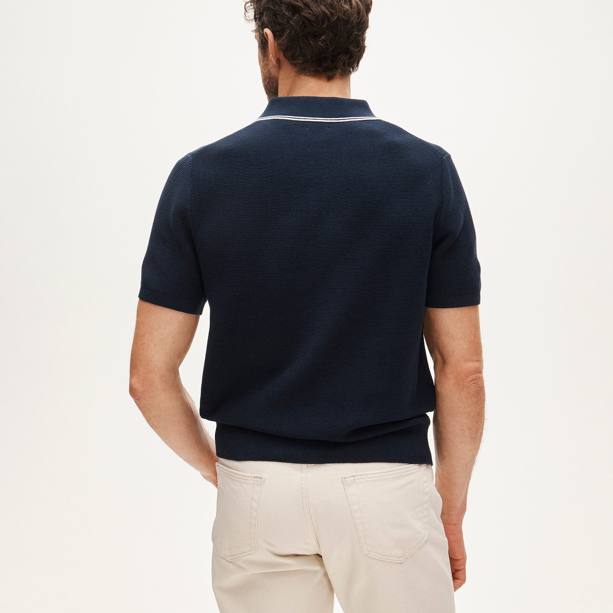 Short-sleeve tipped sweater-polo in Pima cotton
