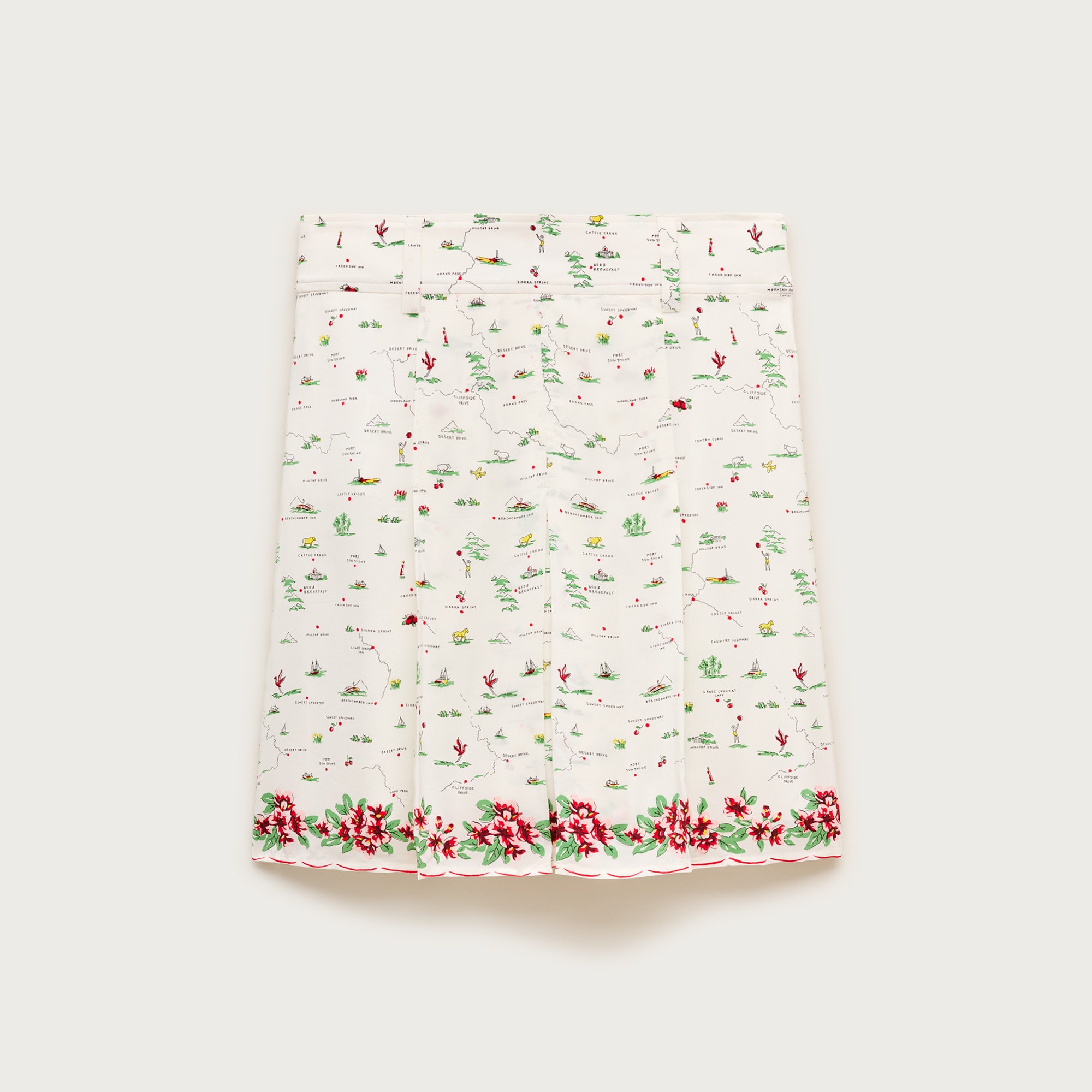 Pleated knee-length skirt in map print