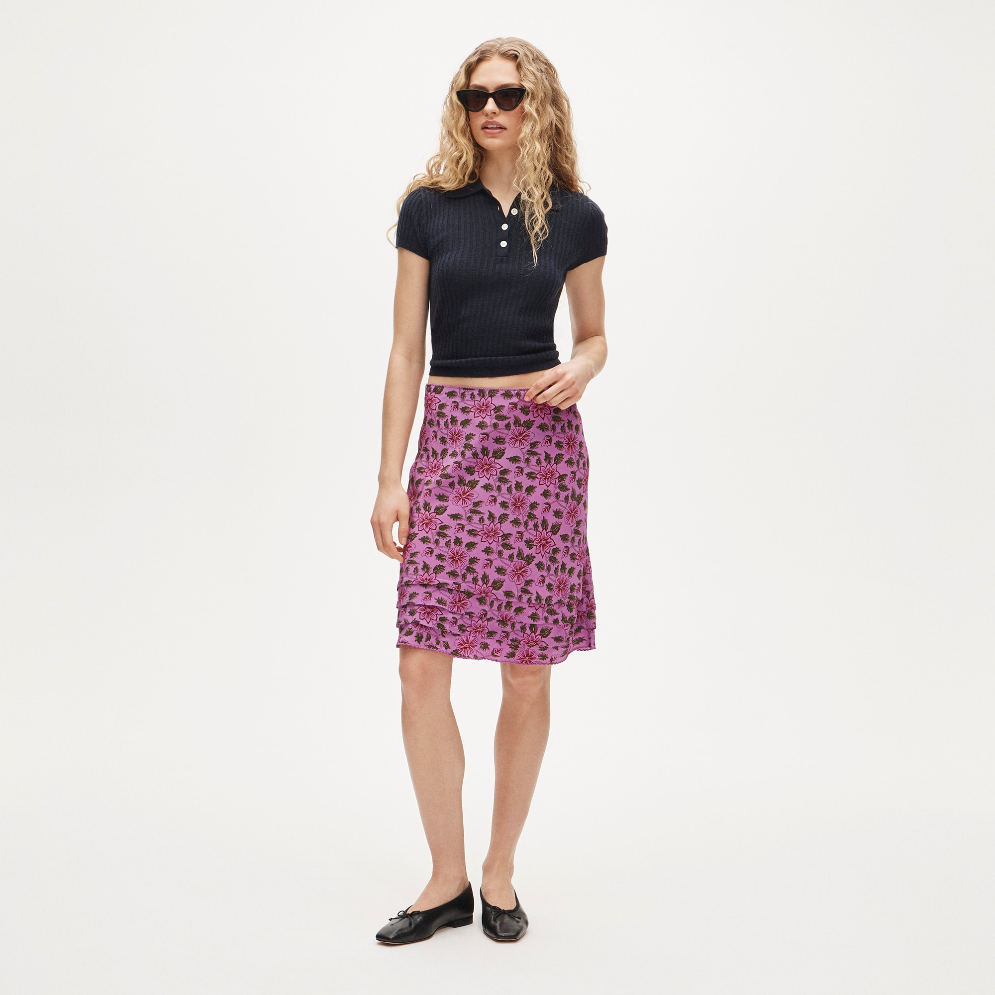 Ruffle-trim Slip Skirt In Floral Crepe De Chine For Women | J.Crew