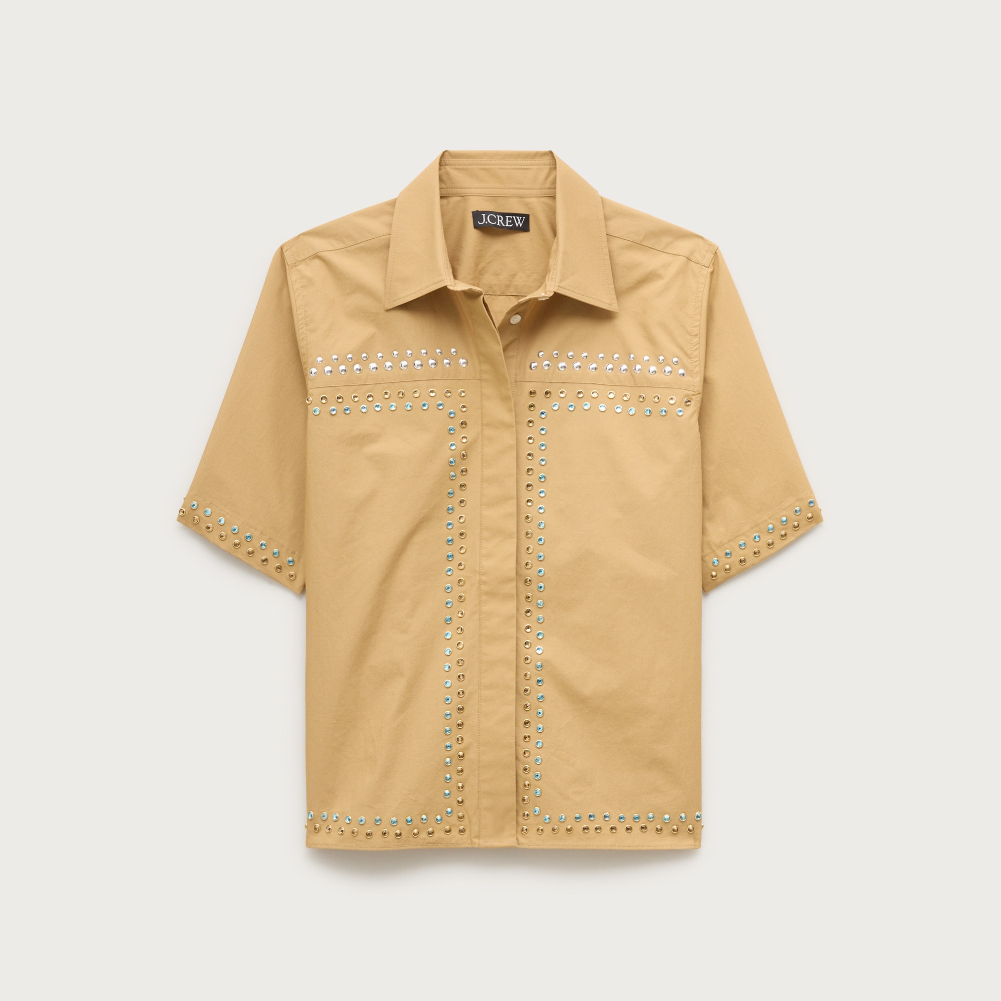 Jules short-sleeve shirt in cotton poplin with embellishments