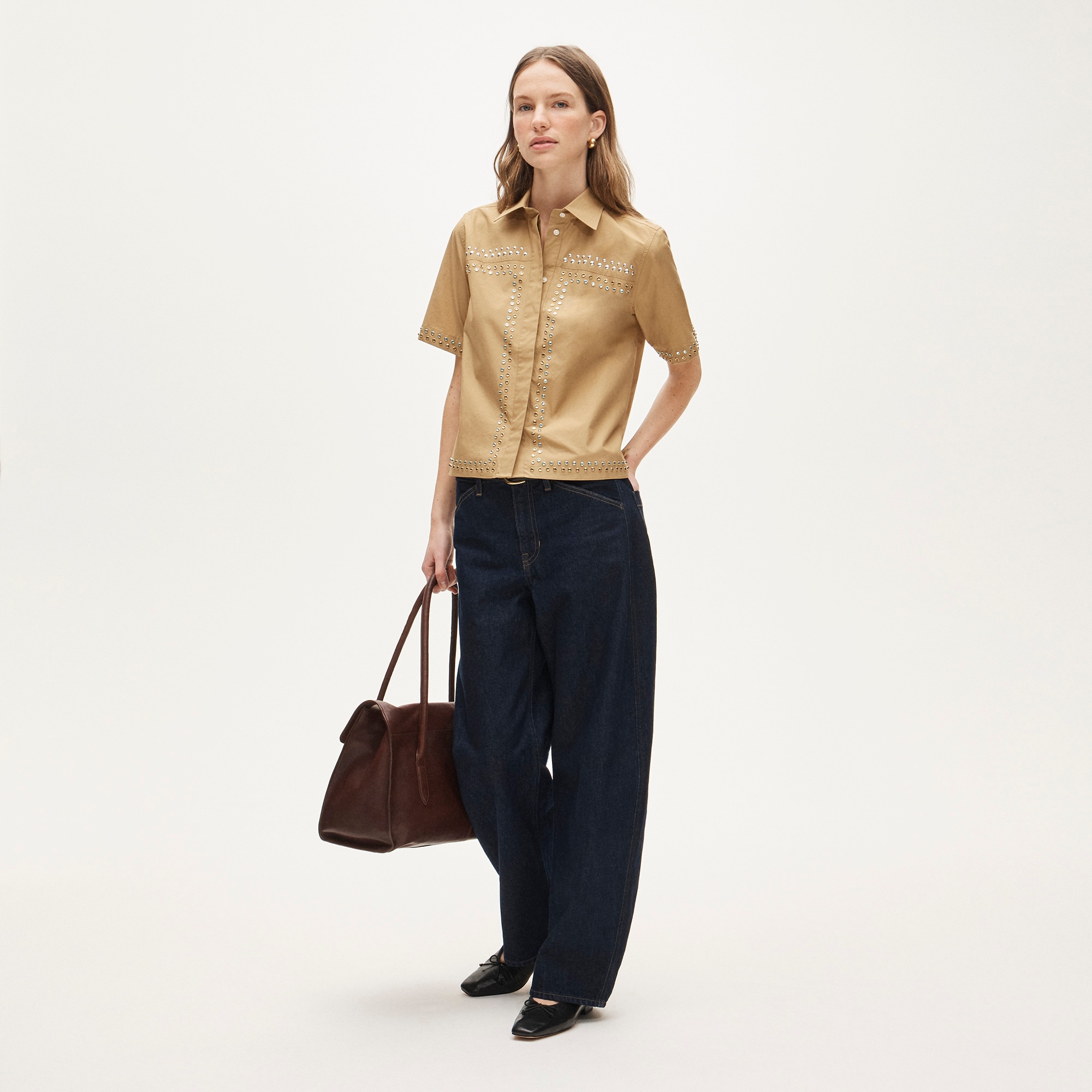 Jules short-sleeve shirt in cotton poplin with embellishments