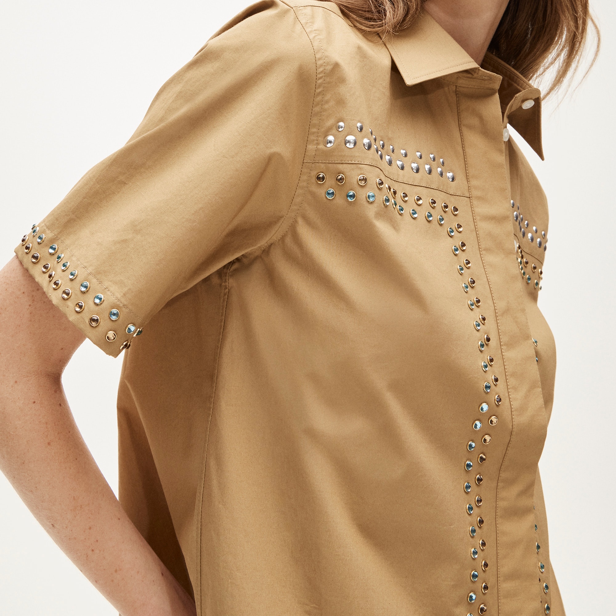 Jules short-sleeve shirt in cotton poplin with embellishments