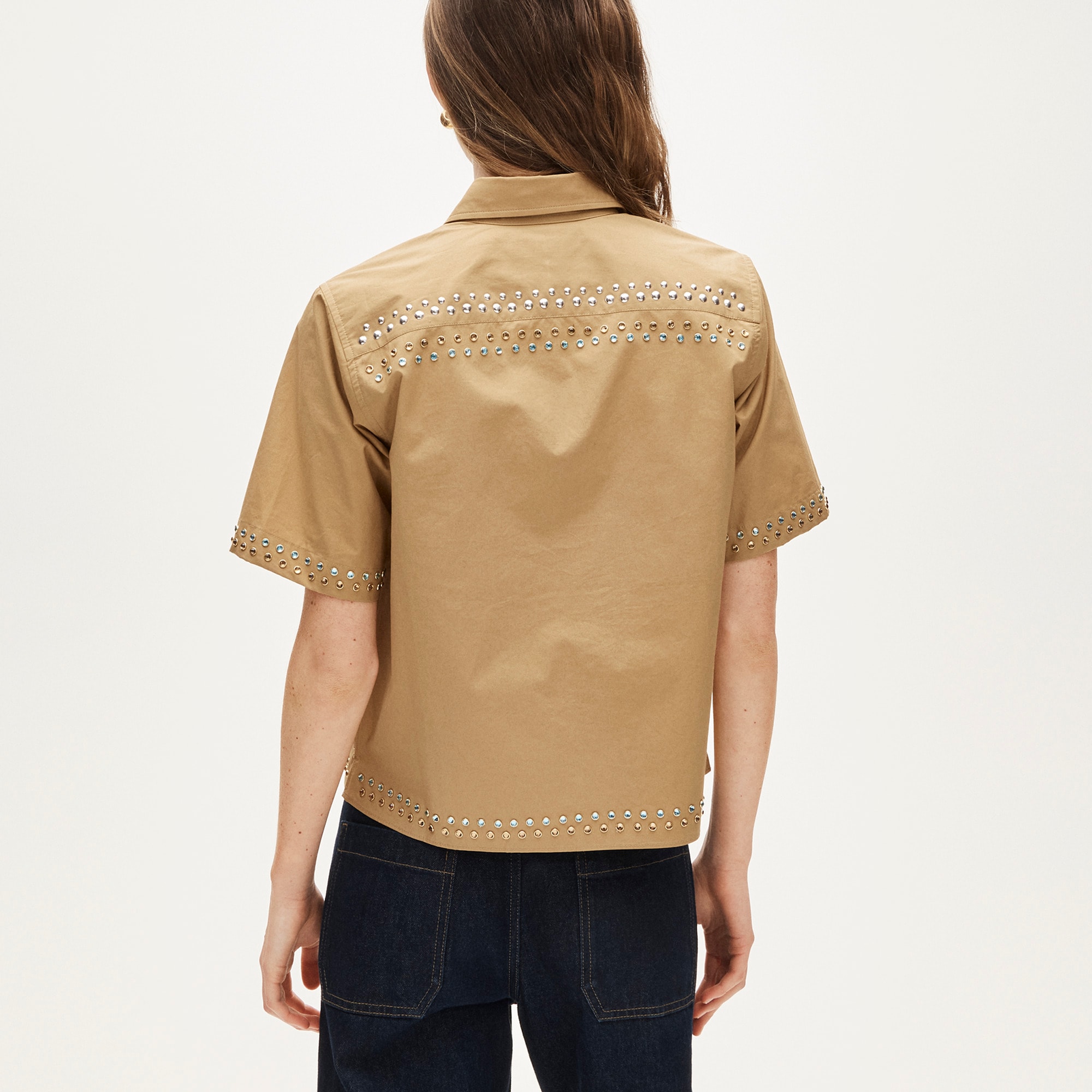 Jules short-sleeve shirt in cotton poplin with embellishments