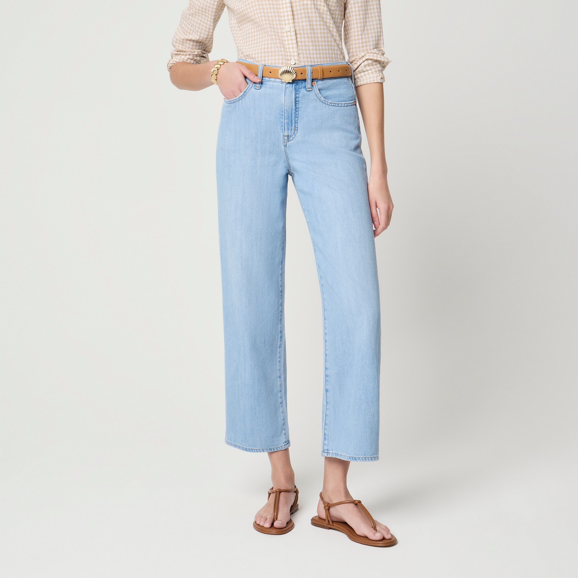Light-feel wide-leg cropped jean