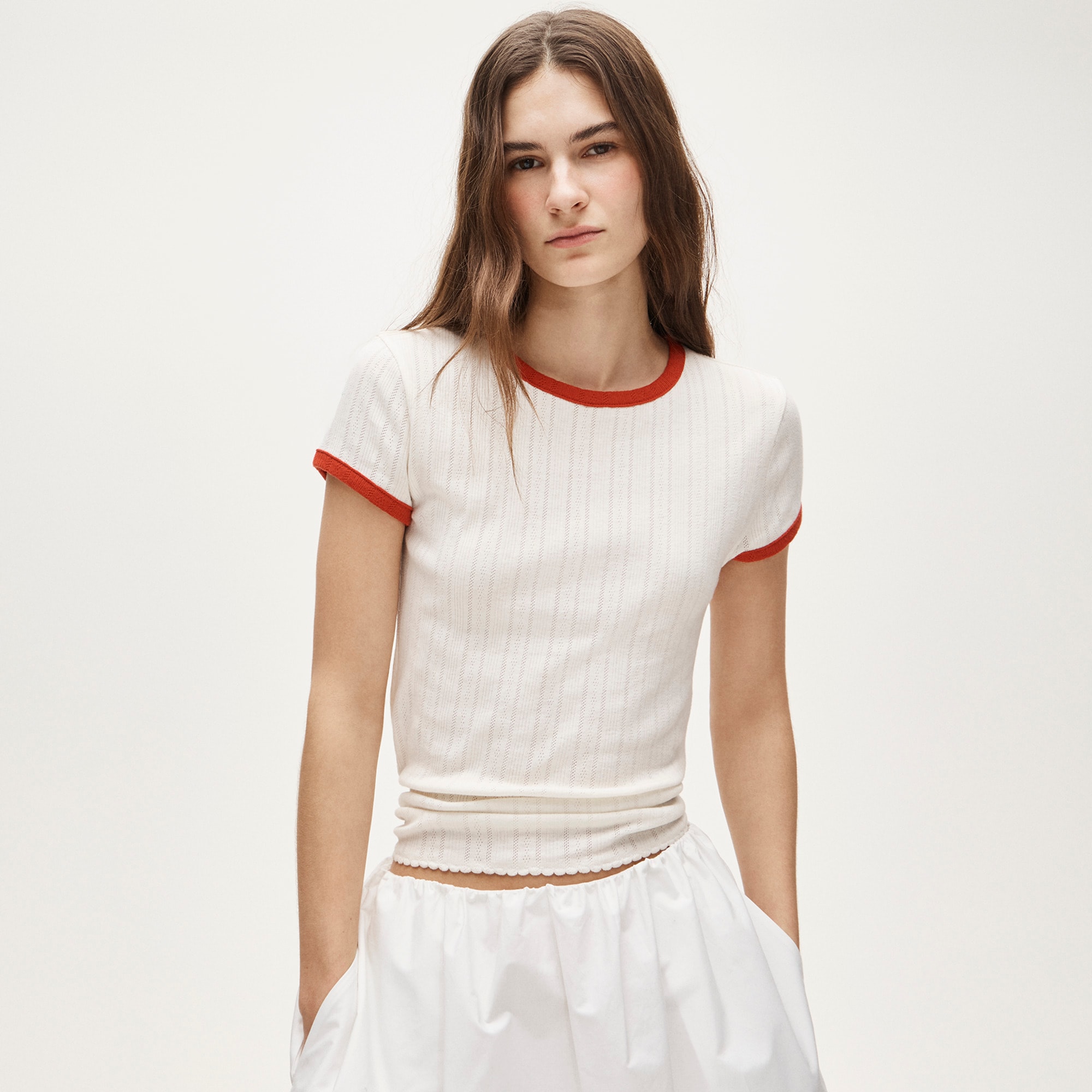 womens Pointelle ringer T-shirt