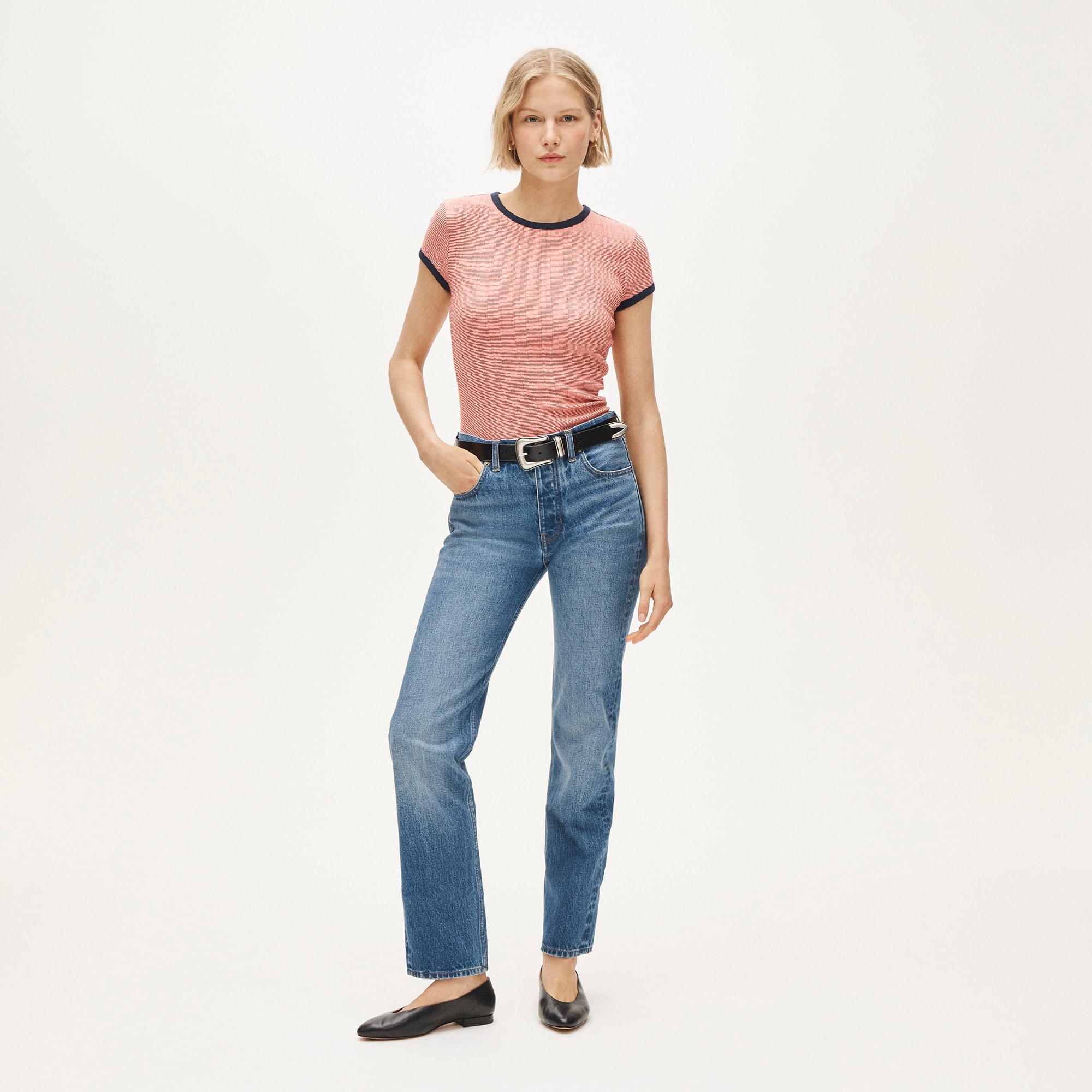 Pointelle ringer T-shirt in stripe - image 3