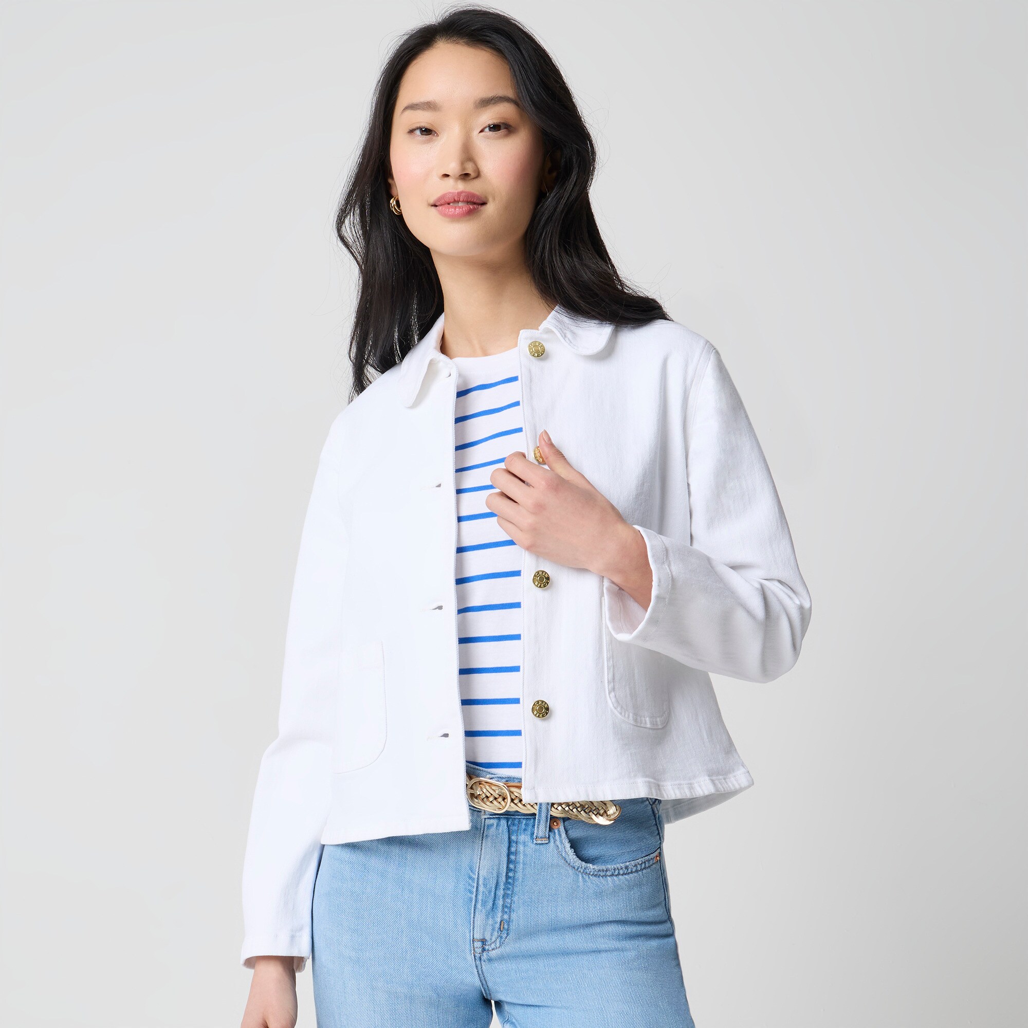 Collared denim jacket in white wash