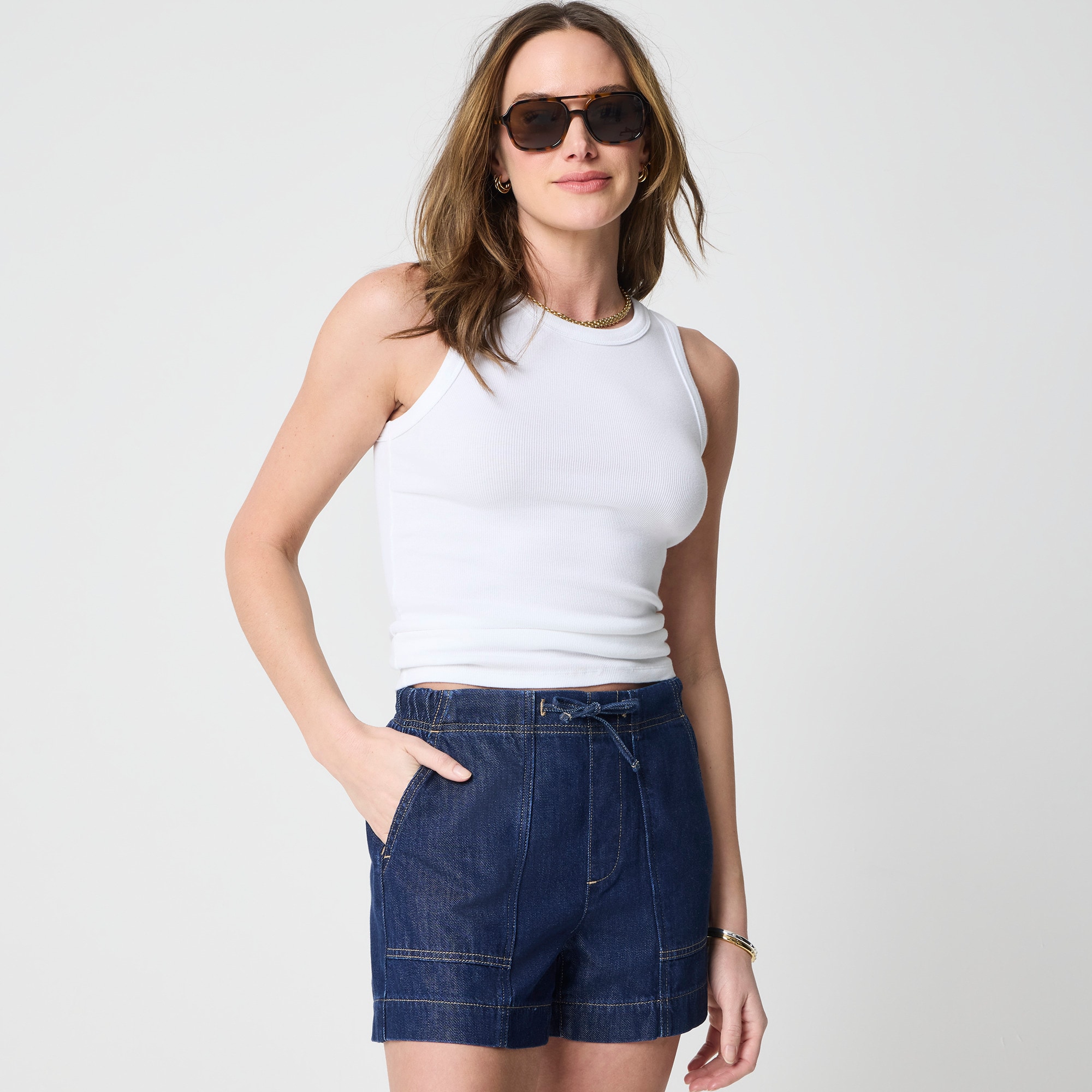 Light-feel drawstring denim short