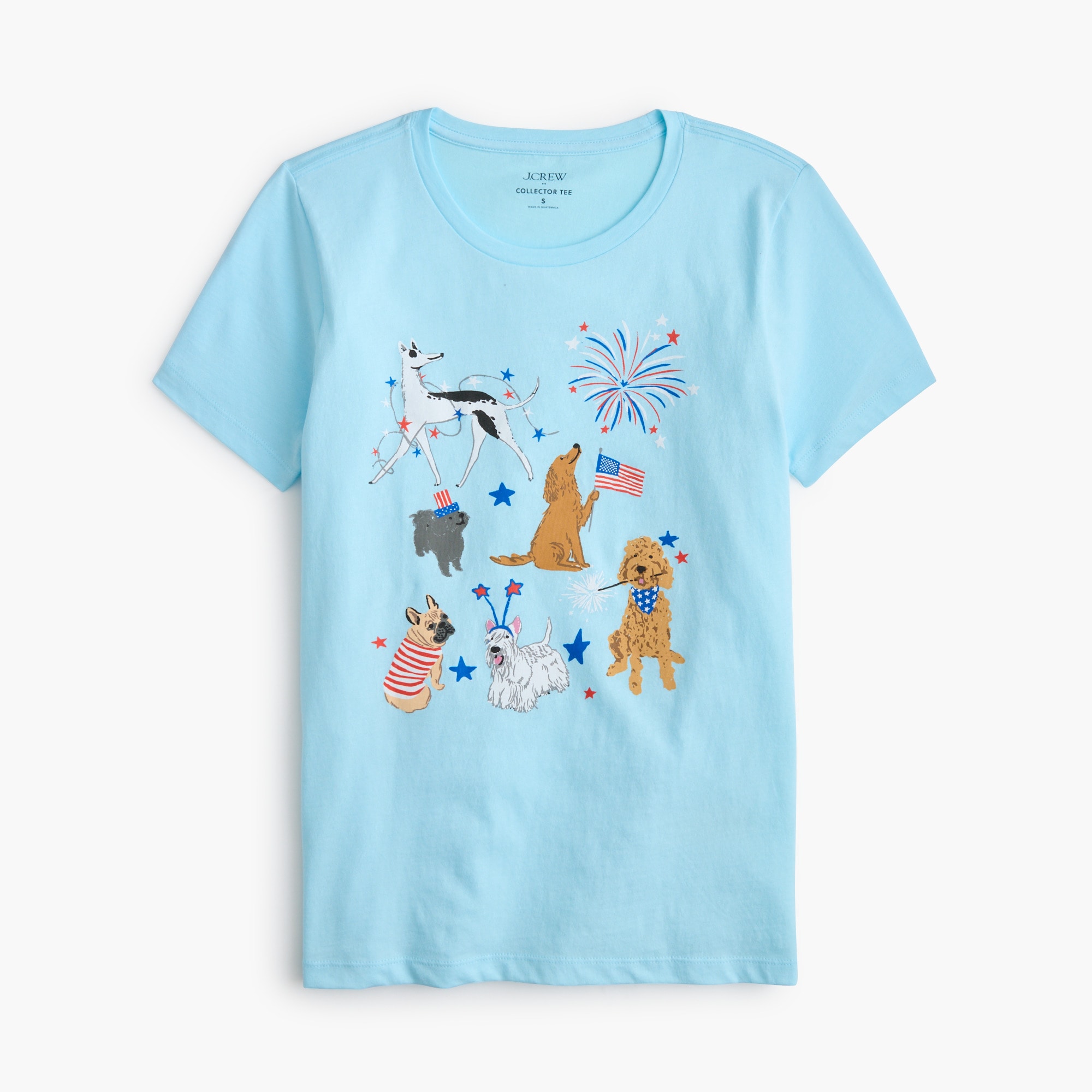 Red, white and blue dogs graphic tee