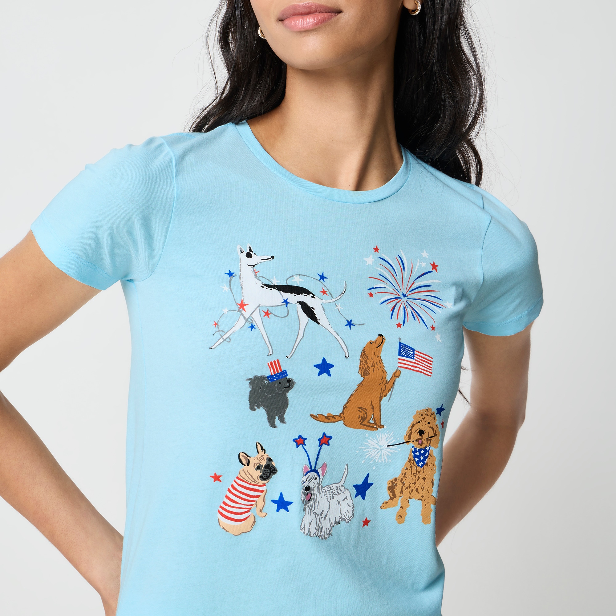 Red, white and blue dogs graphic tee