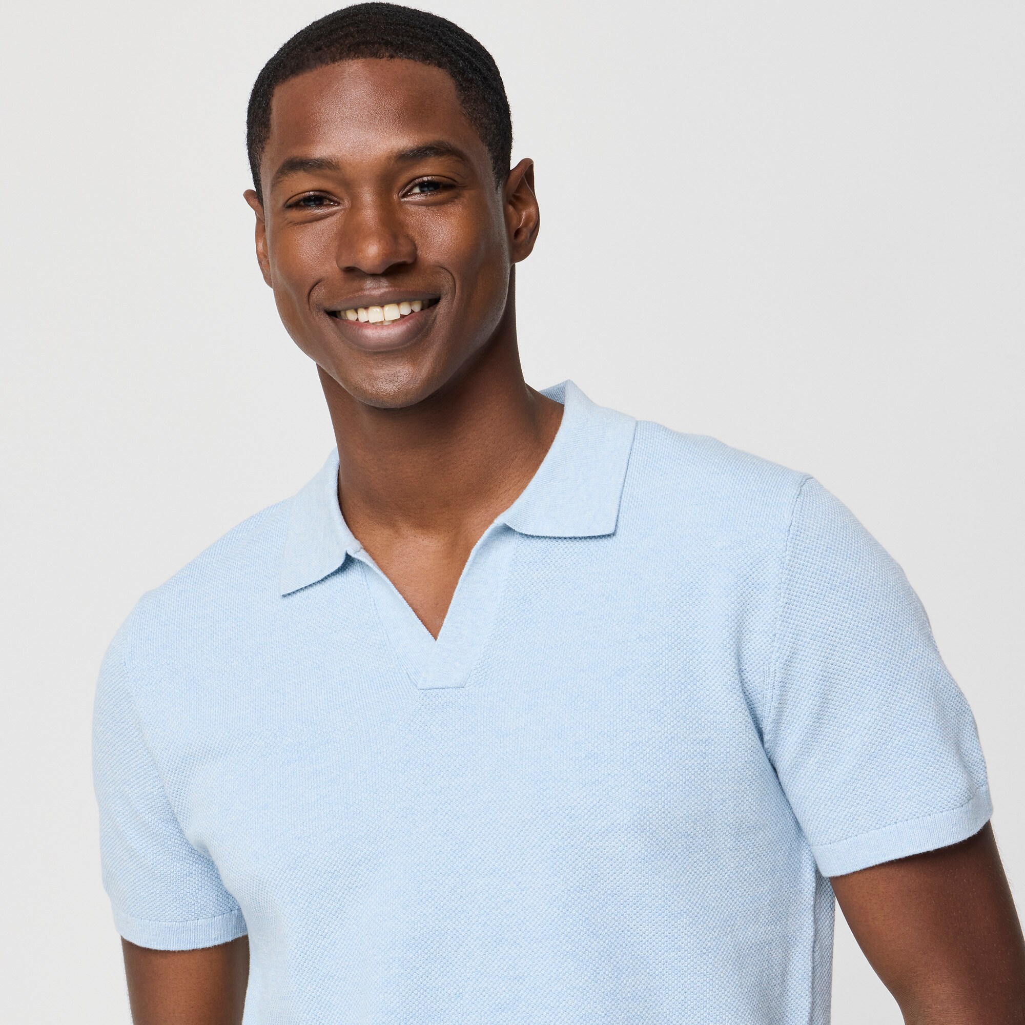 Cotton moss-stitch johnny-collar sweater-polo