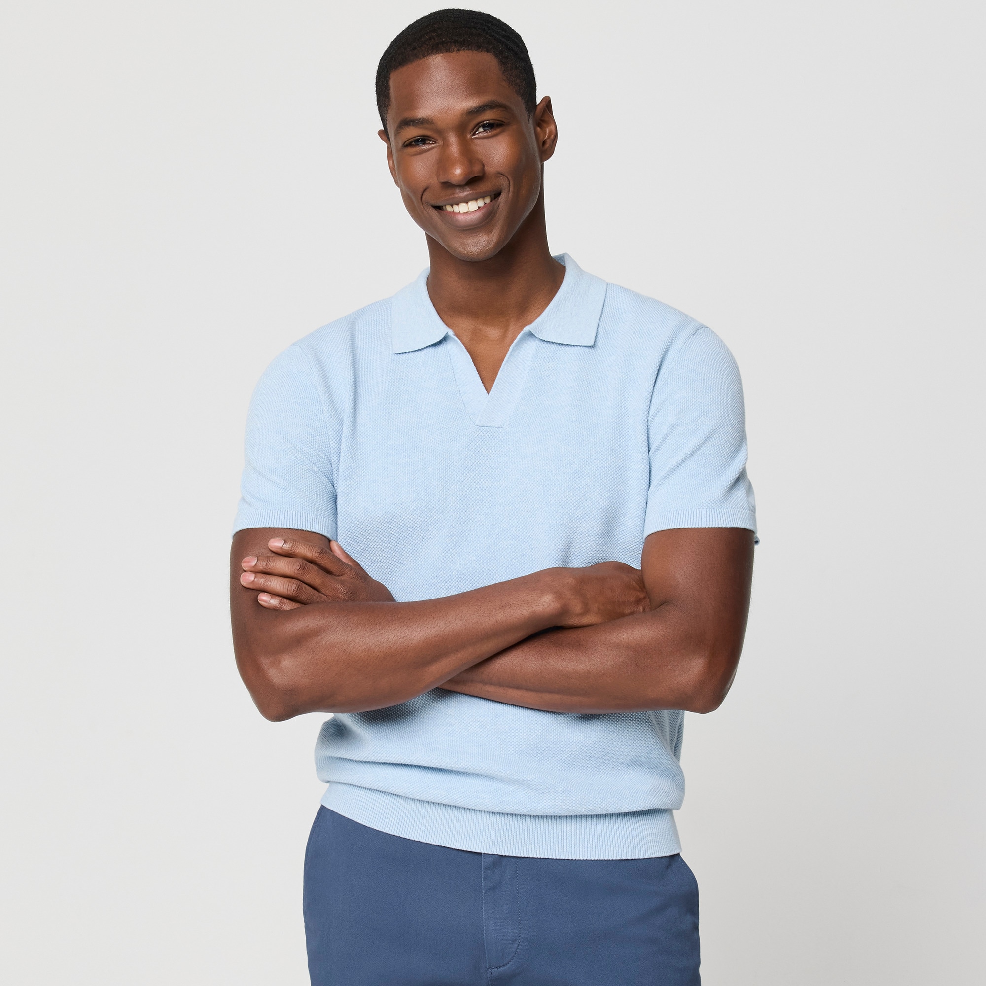 Cotton moss-stitch johnny-collar sweater-polo