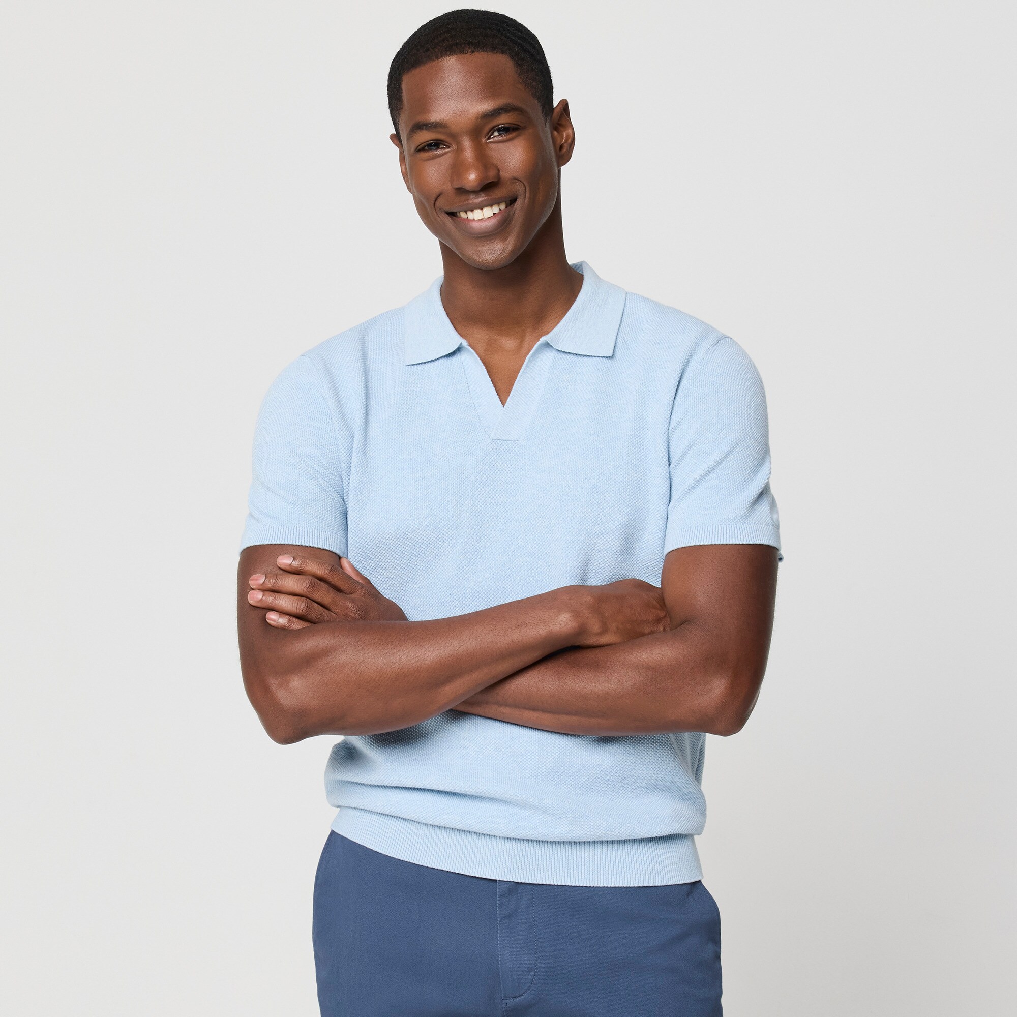 Cotton moss-stitch johnny-collar sweater-polo