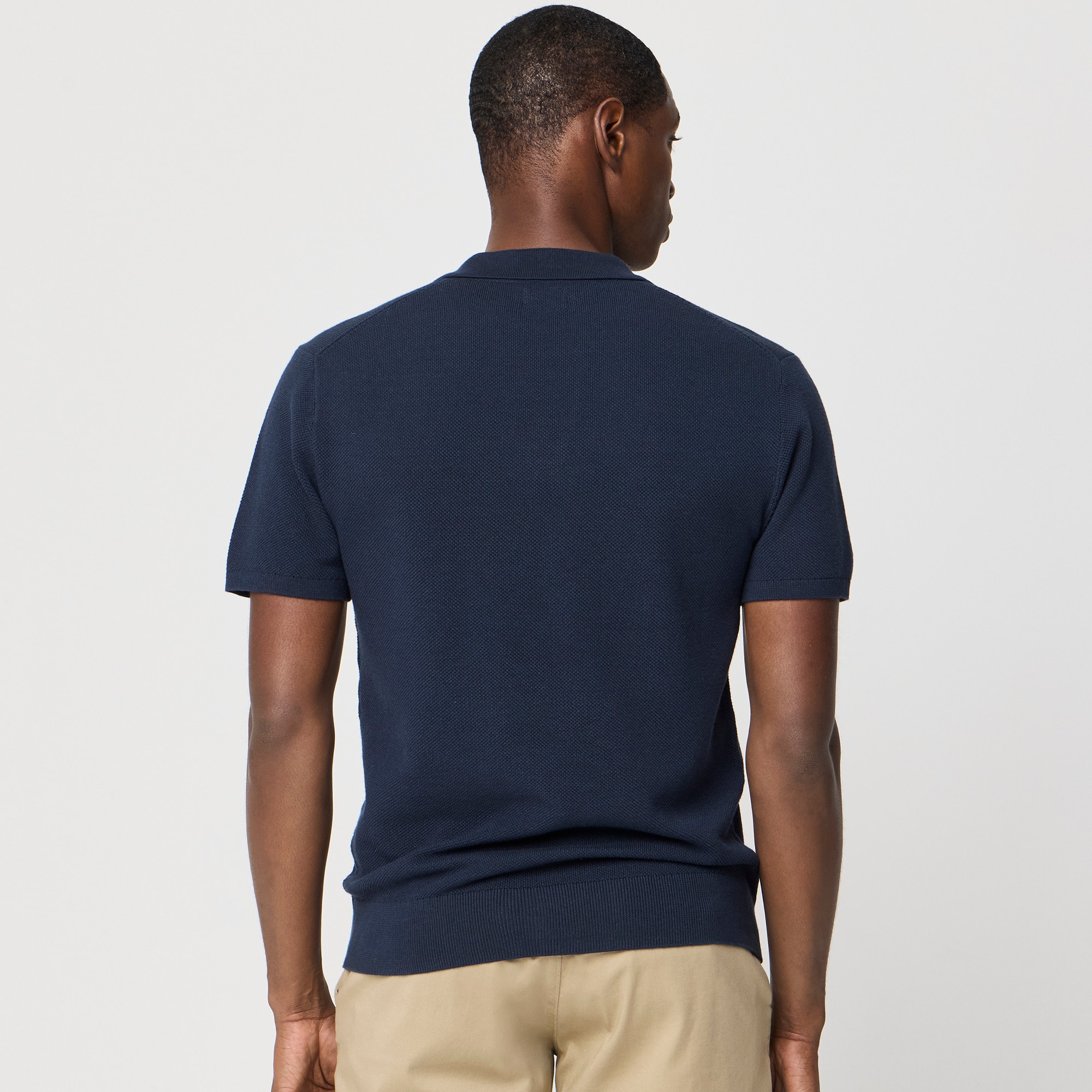 Cotton moss-stitch johnny-collar sweater-polo