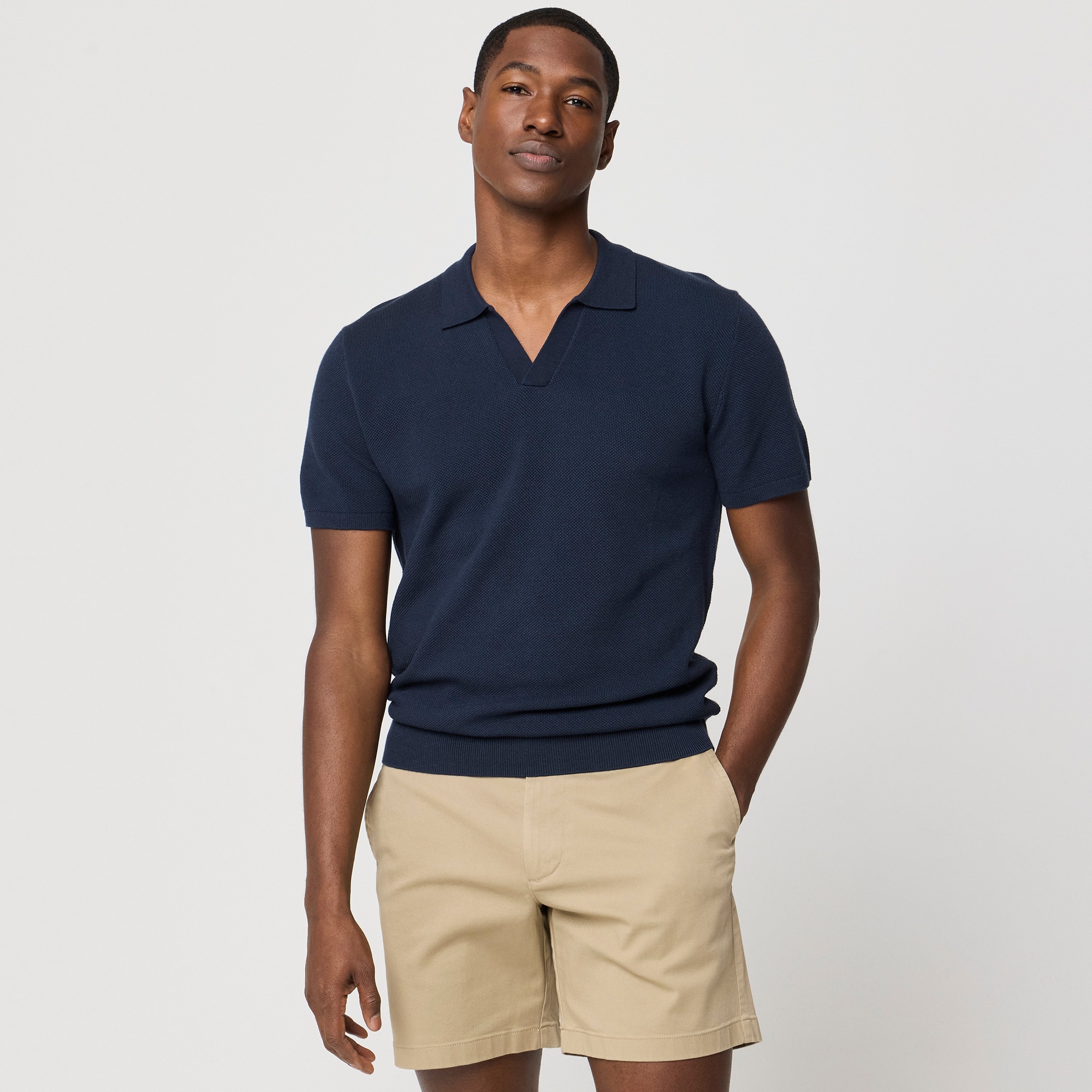 Cotton moss-stitch johnny-collar sweater-polo