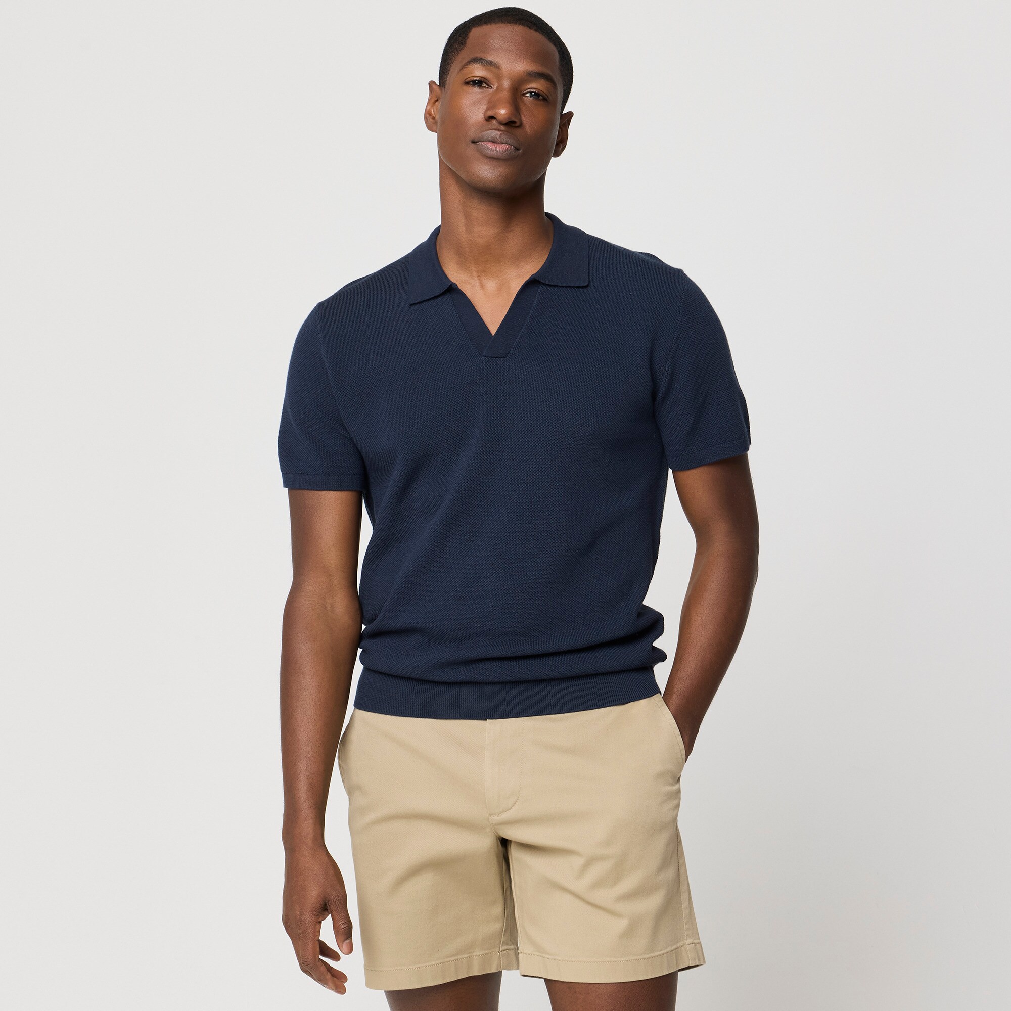 Cotton moss-stitch johnny-collar sweater-polo