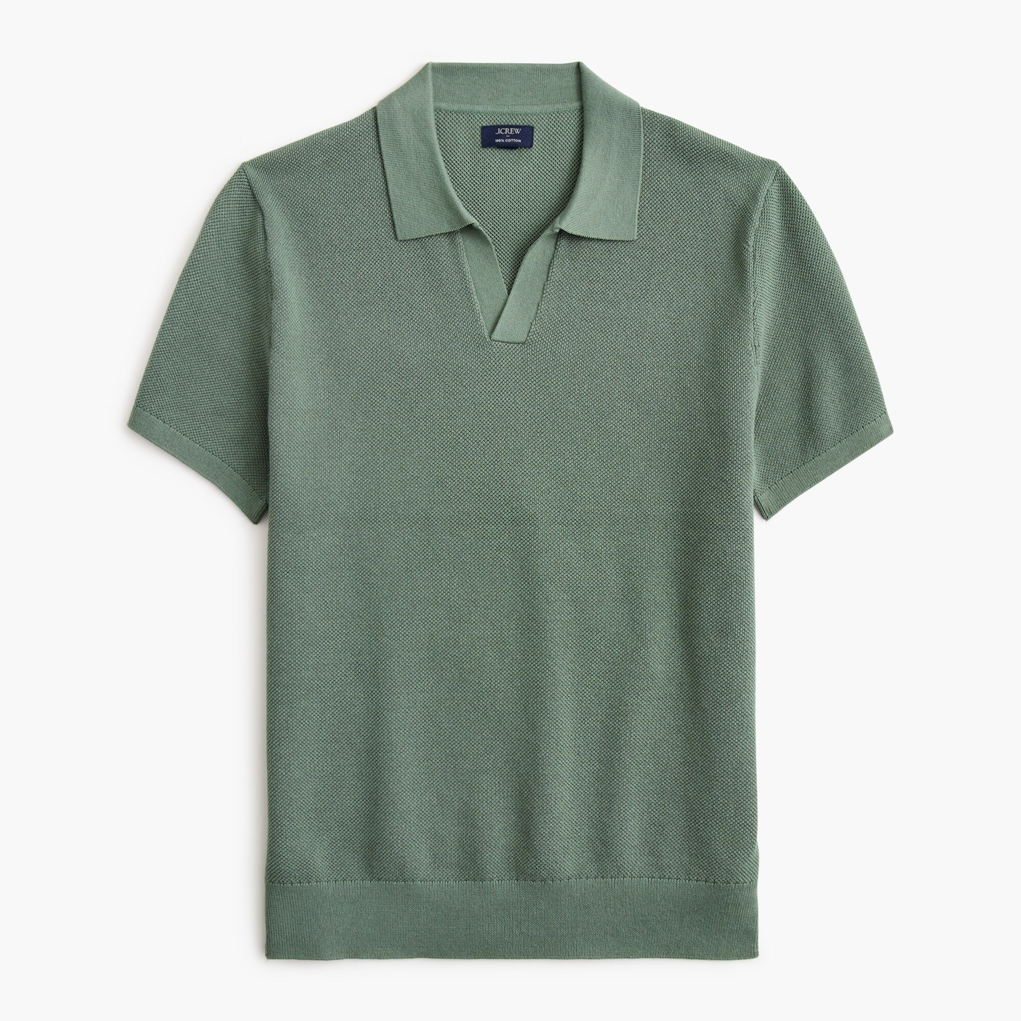 Cotton moss-stitch johnny-collar sweater-polo