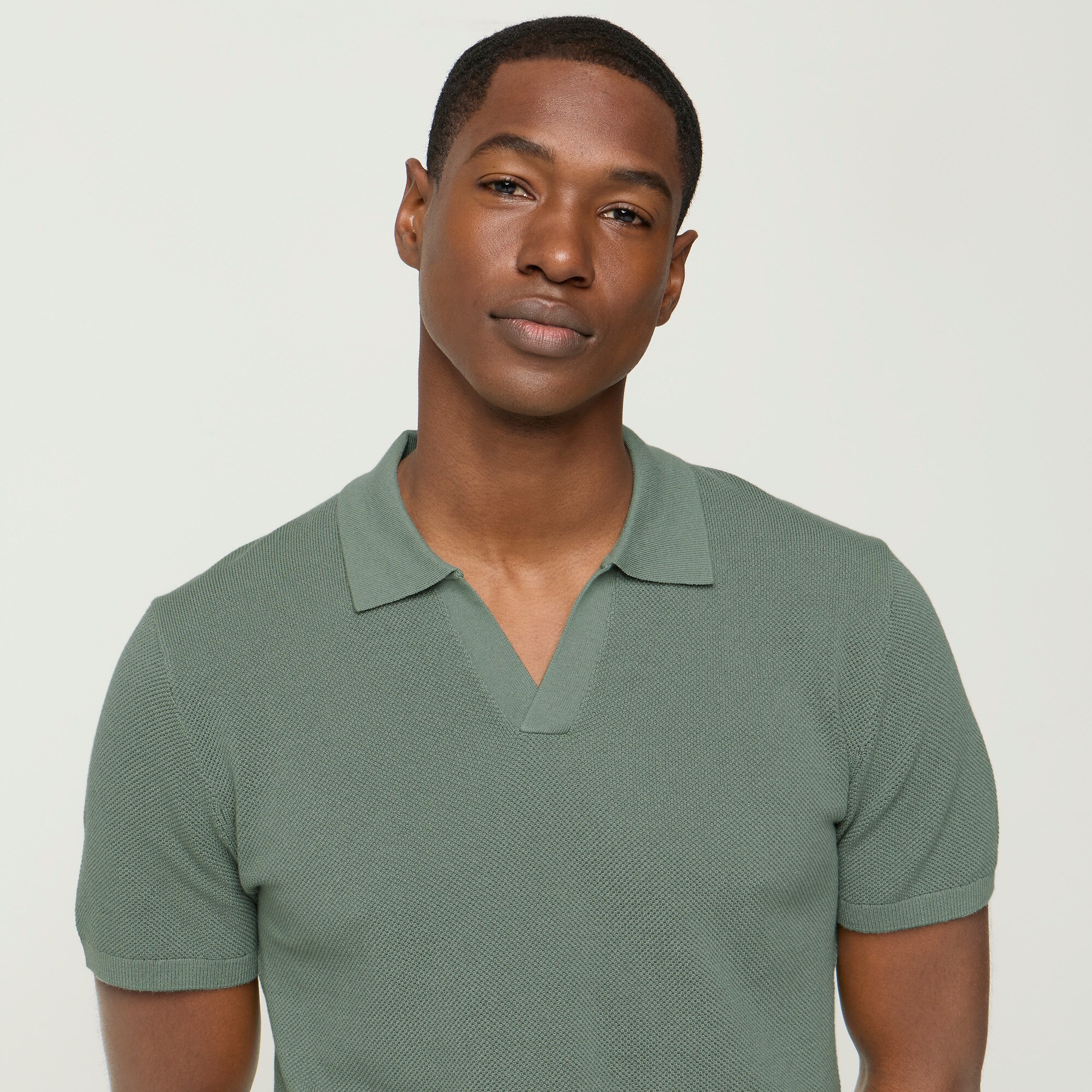 Cotton moss-stitch johnny-collar sweater-polo