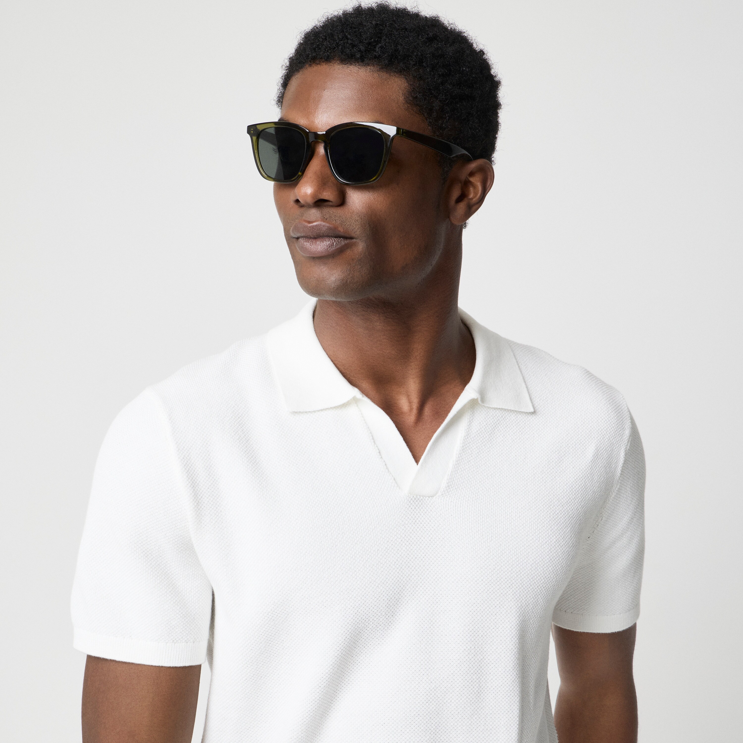 Cotton moss-stitch johnny-collar sweater-polo
