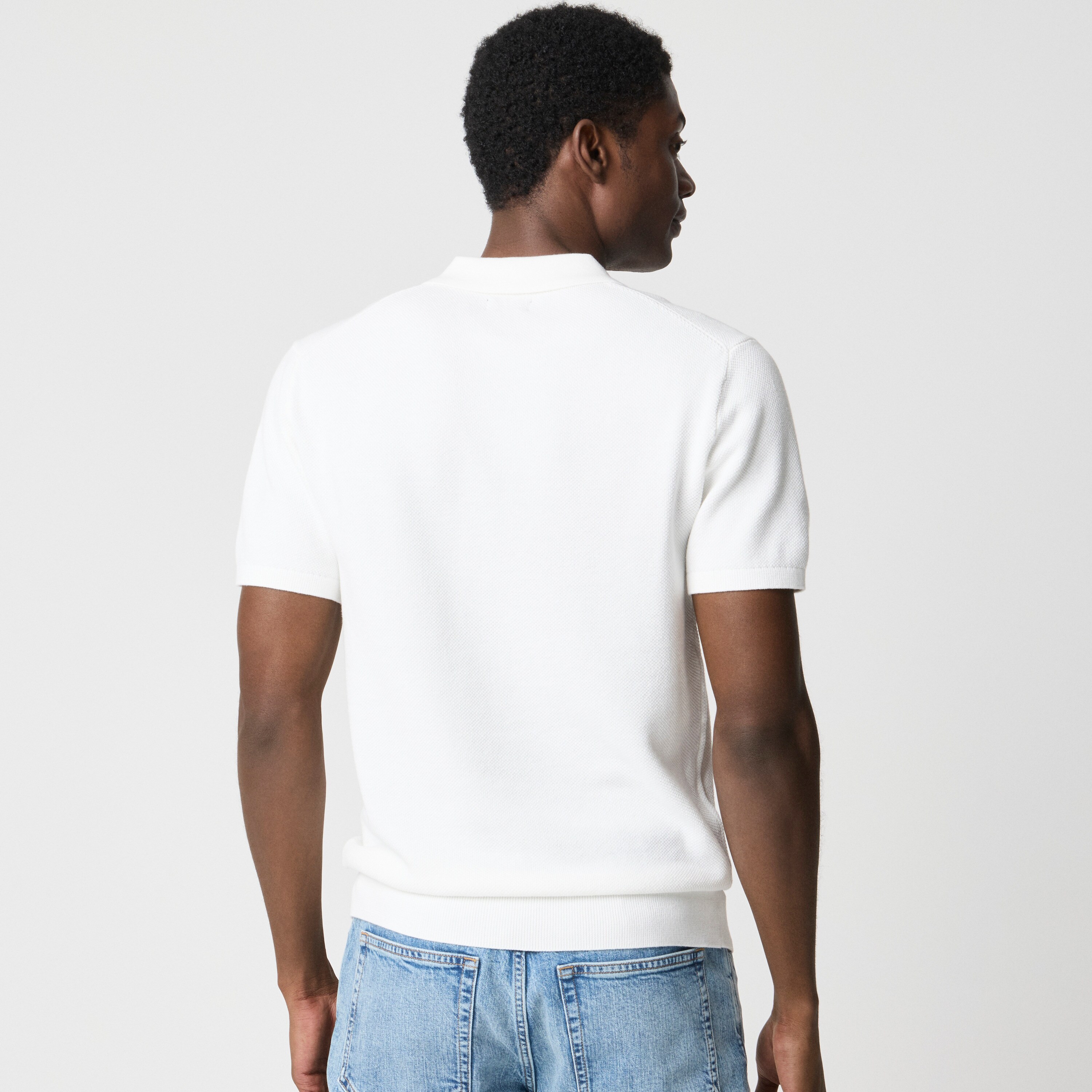 Cotton moss-stitch johnny-collar sweater-polo
