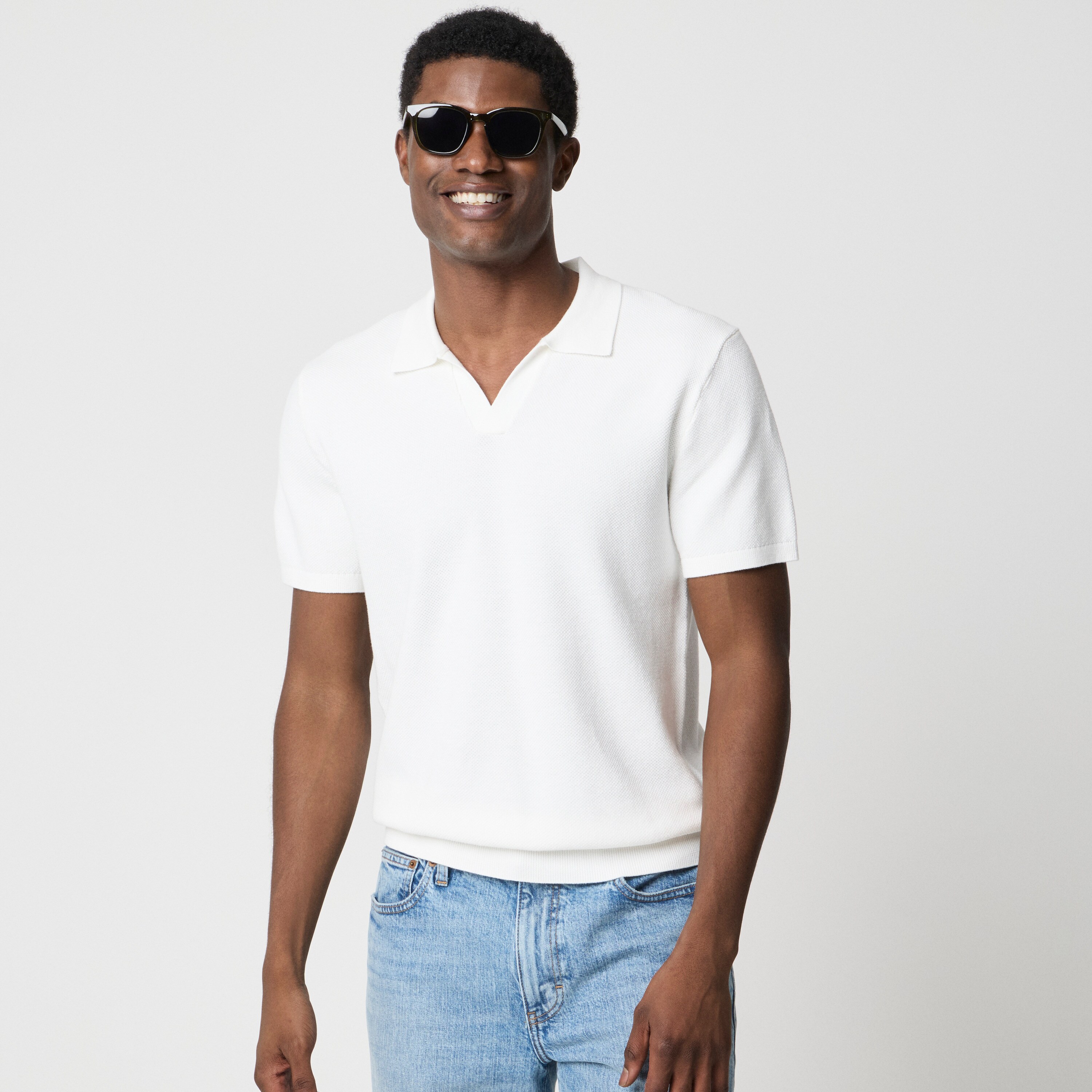 Cotton Moss-stitch Johnny-collar Sweater-polo For Men | Factory