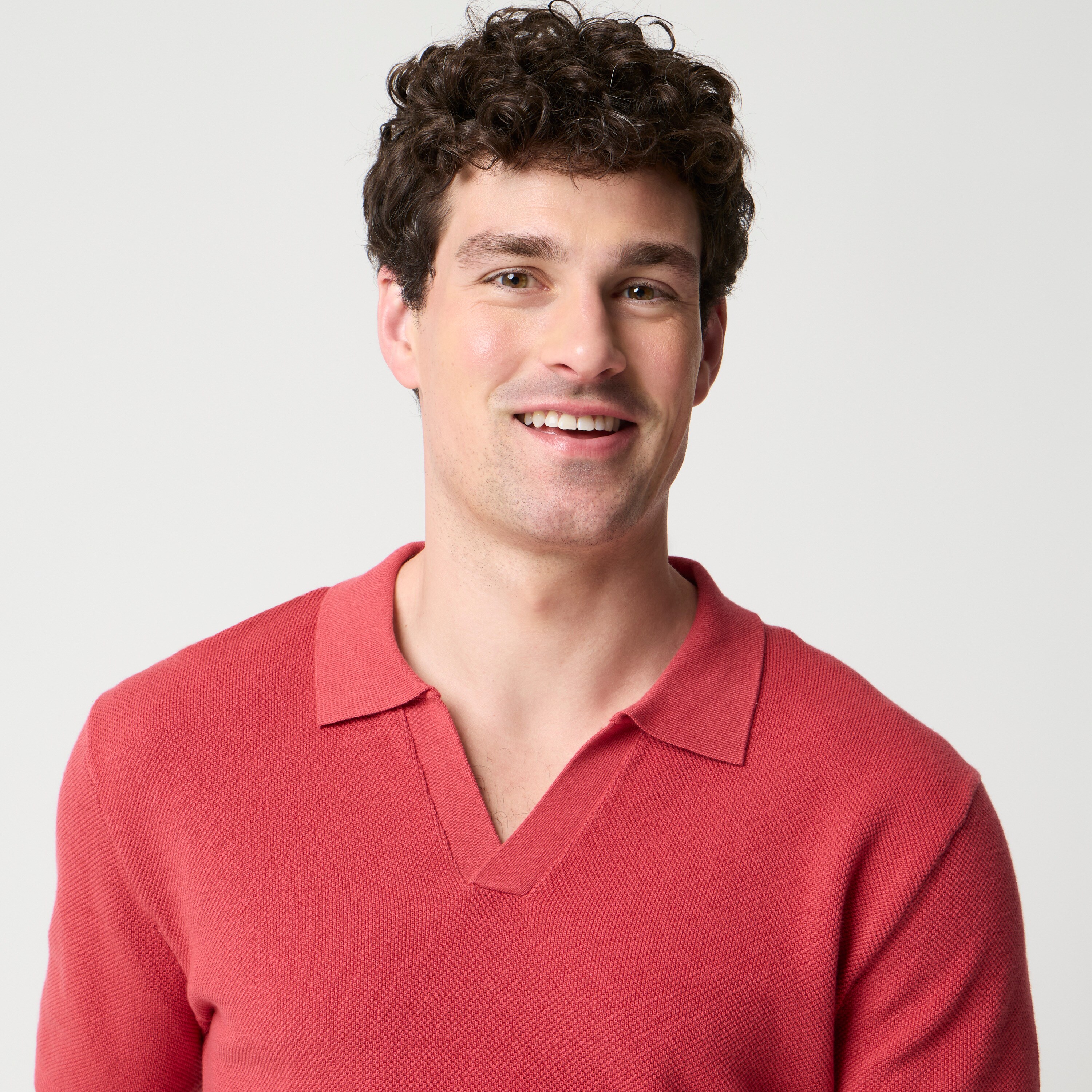 Cotton moss-stitch johnny-collar sweater-polo