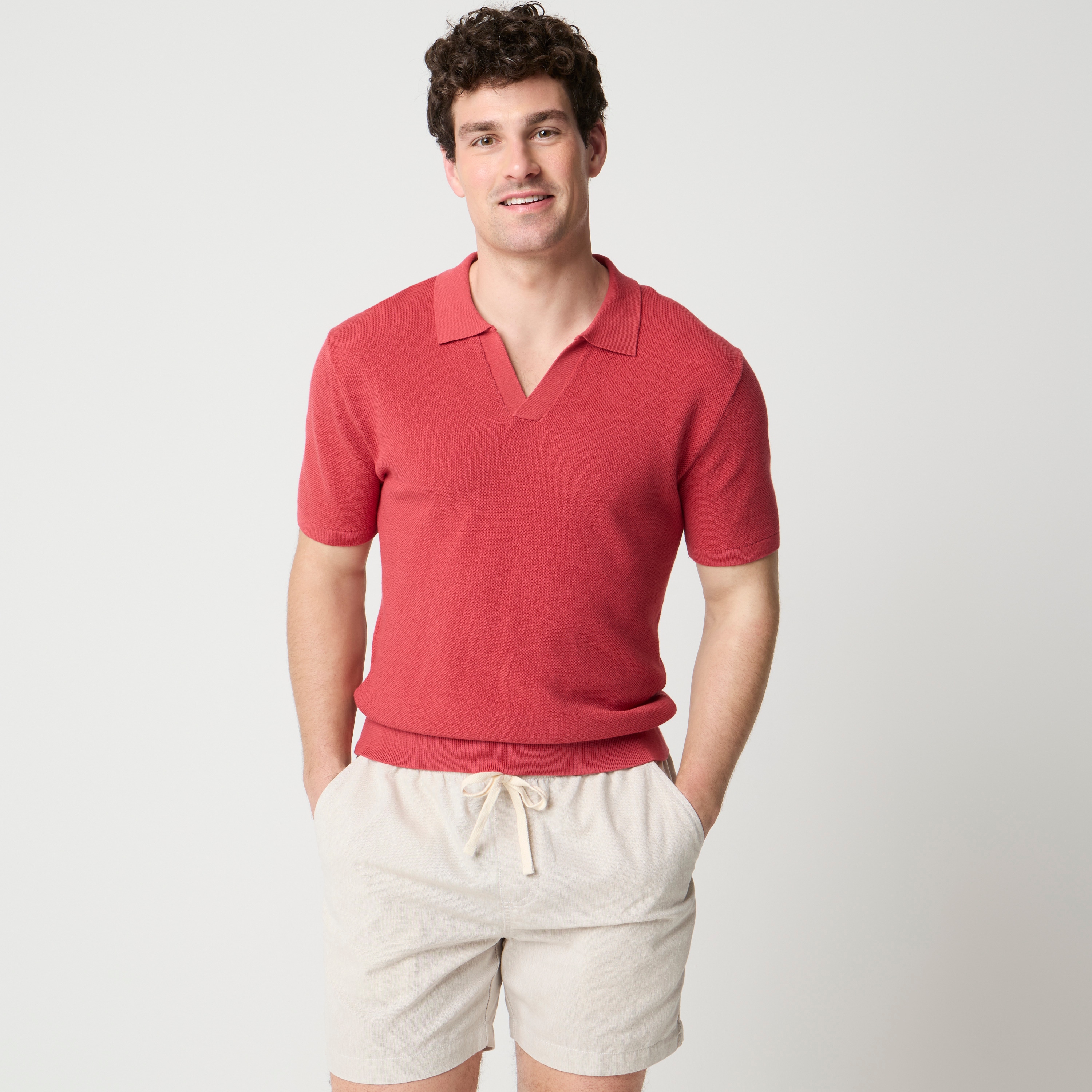 Cotton moss-stitch johnny-collar sweater-polo