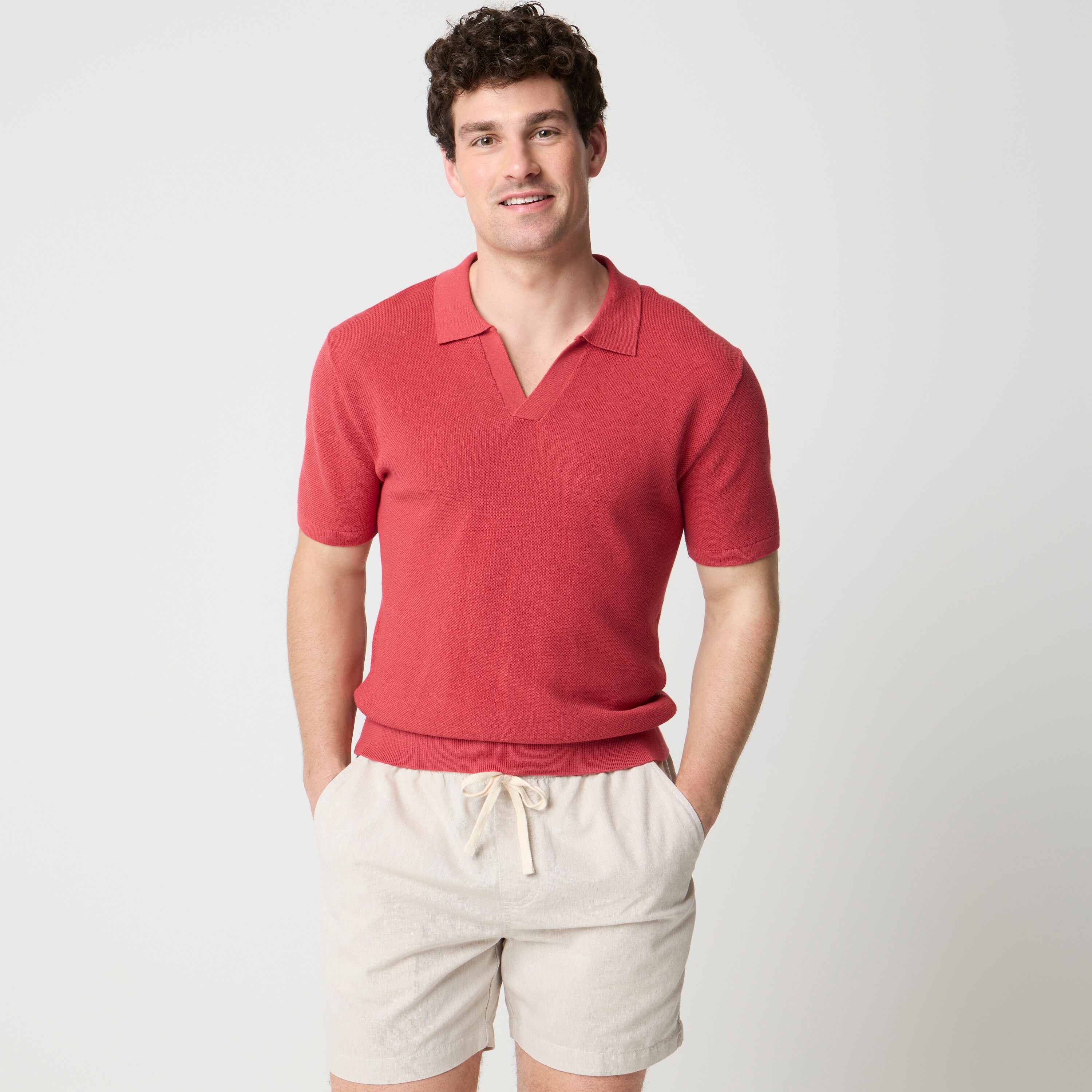 Cotton moss-stitch johnny-collar sweater-polo