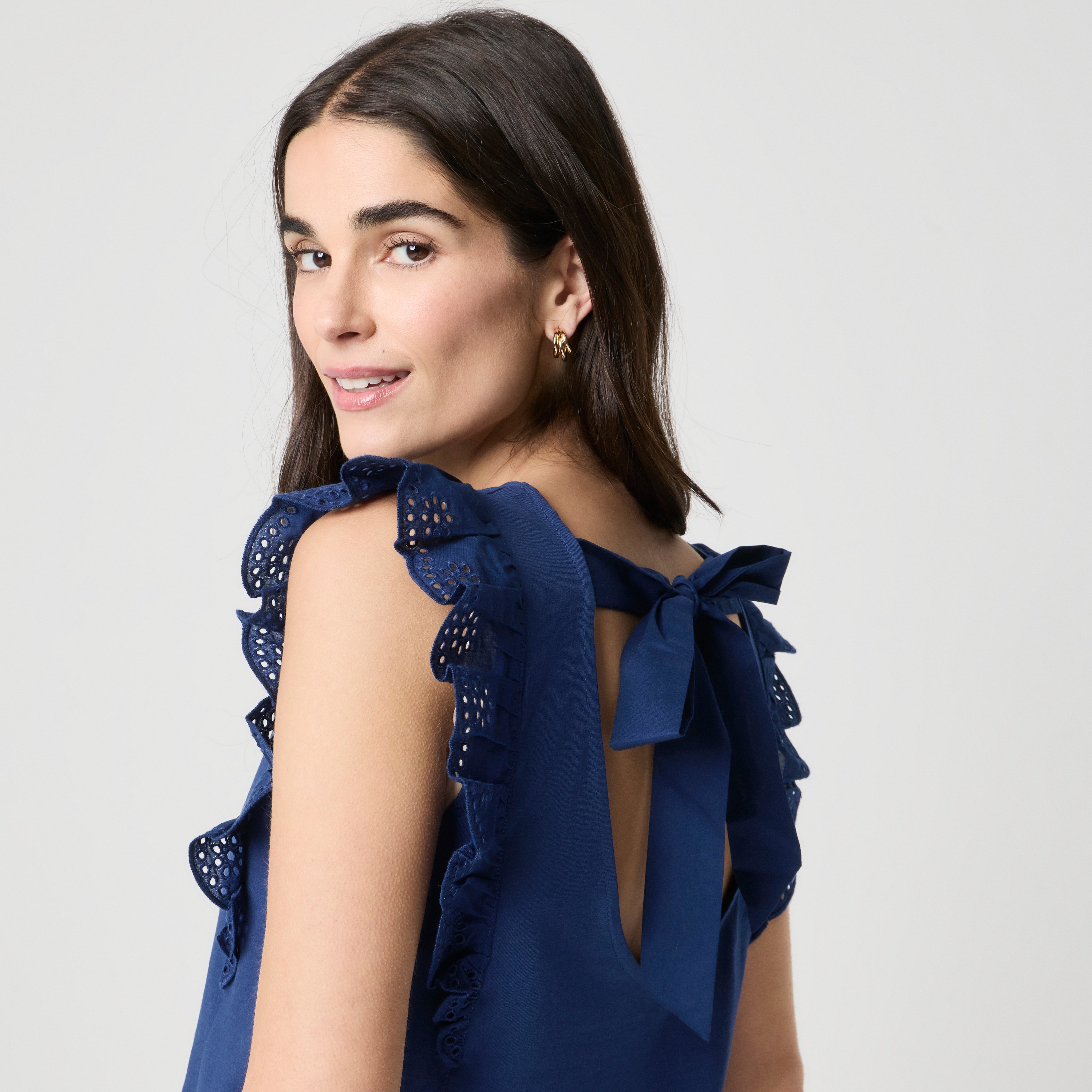 Eyelet flutter-sleeve tank top