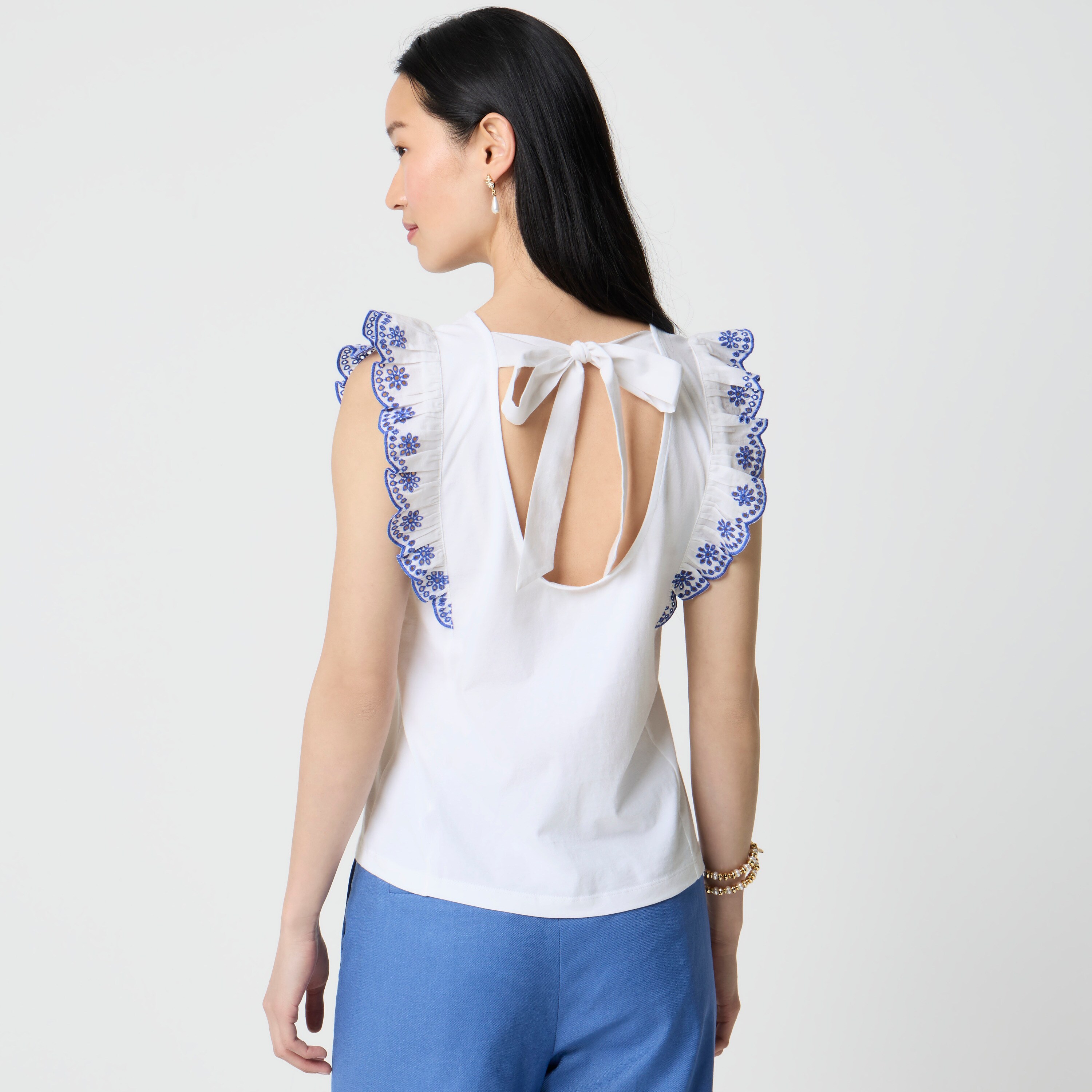 Eyelet flutter-sleeve tank top