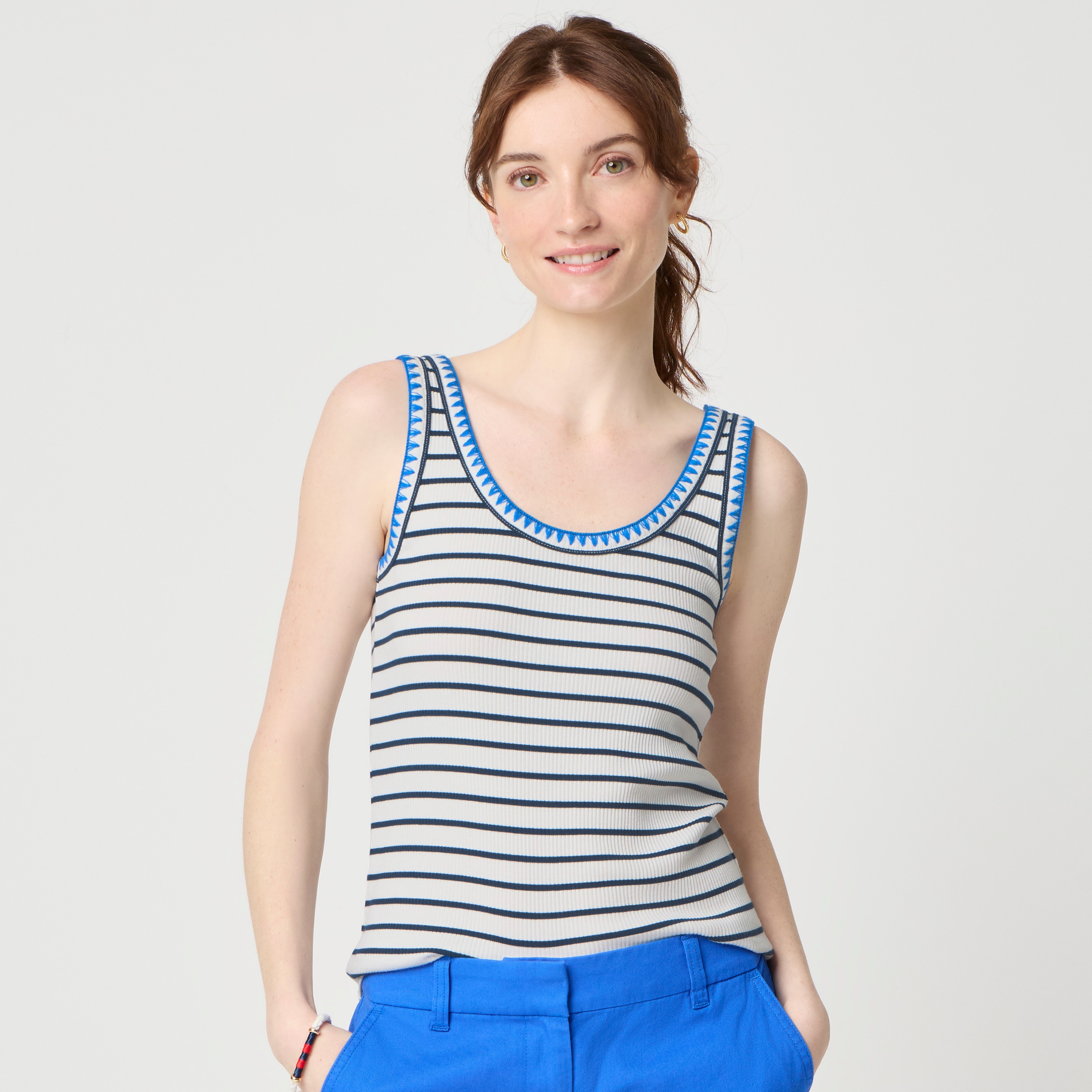 Striped blanket-stitch tank top