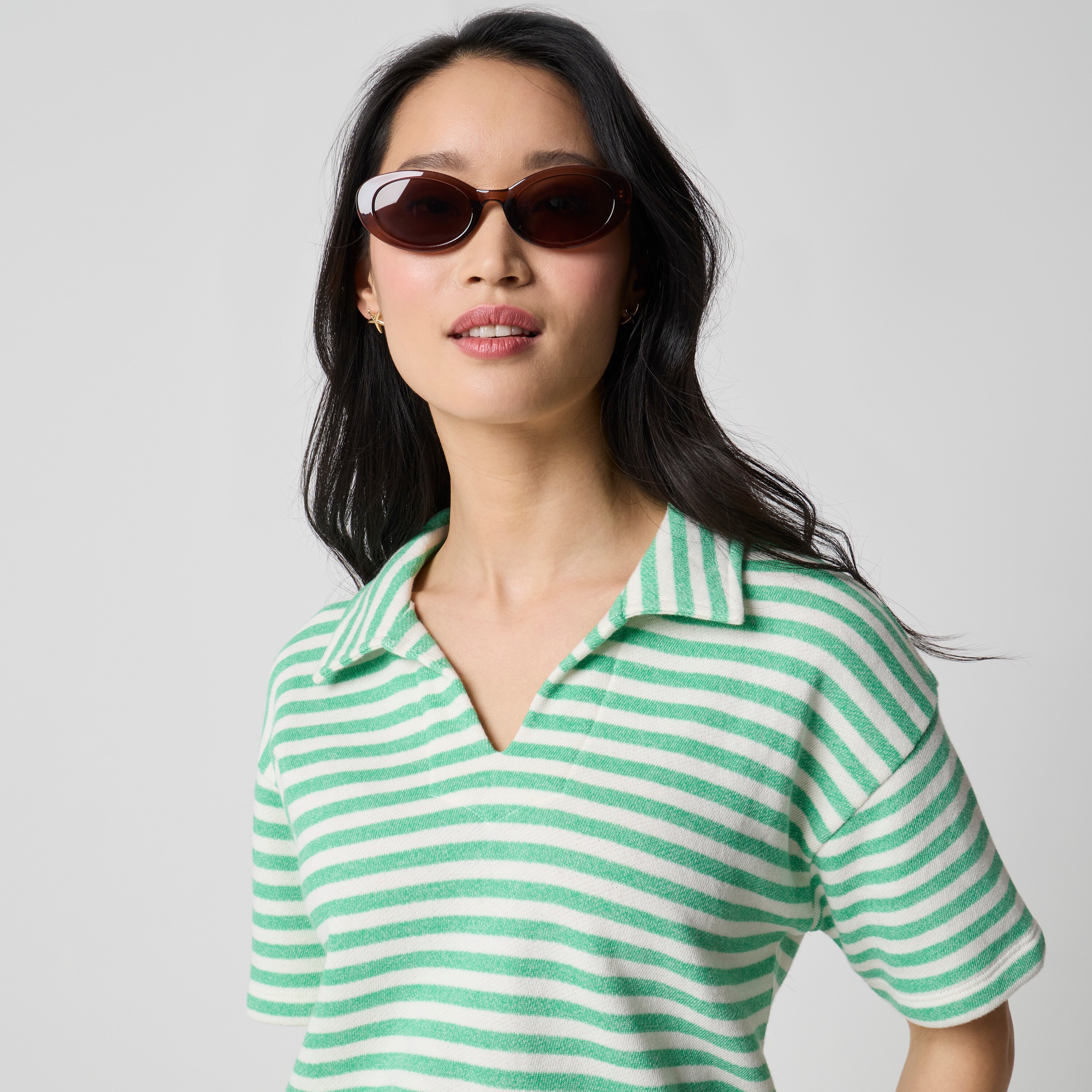 Striped short-sleeve terry polo sweatshirt
