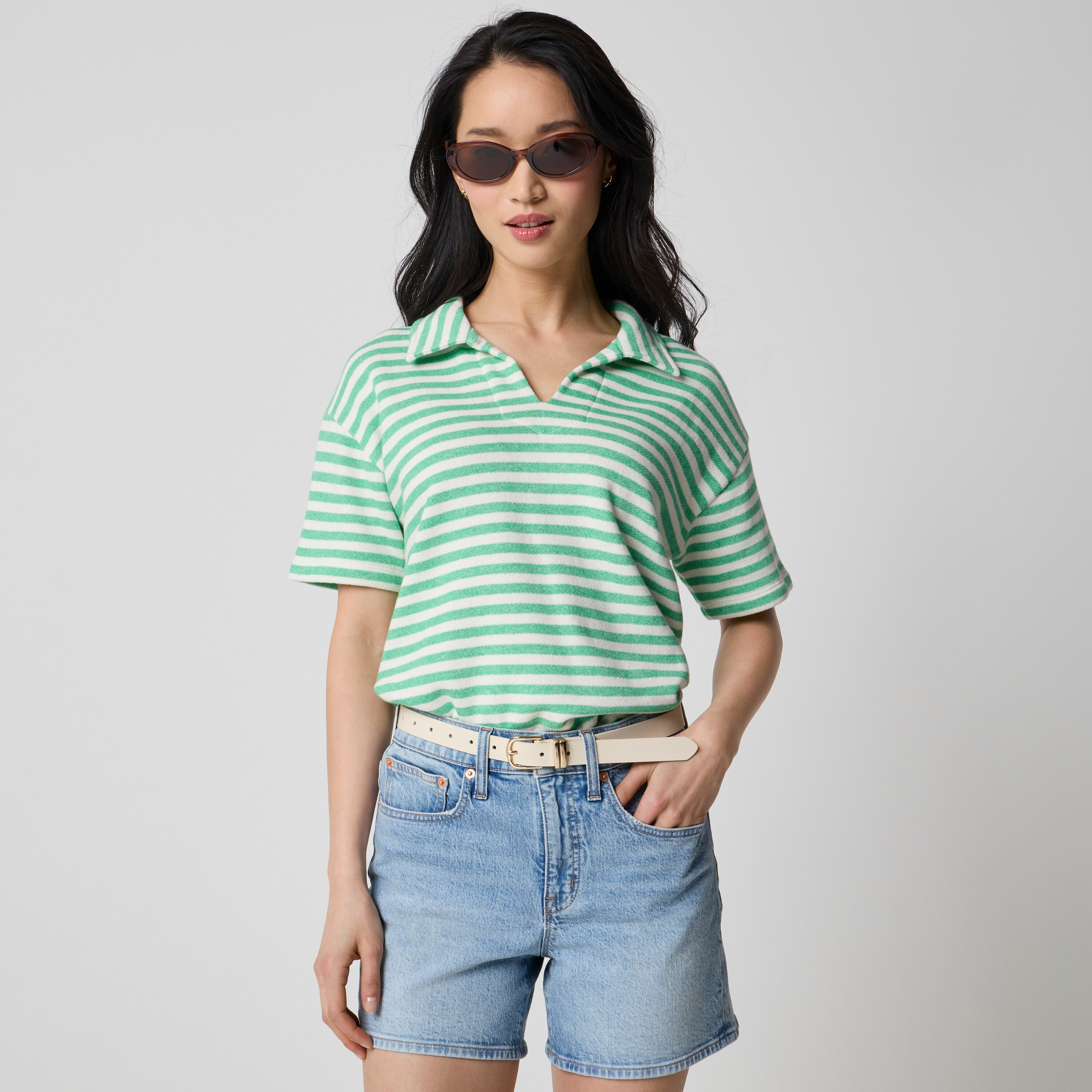 Striped Short-sleeve Terry Polo Sweatshirt For Women | Factory