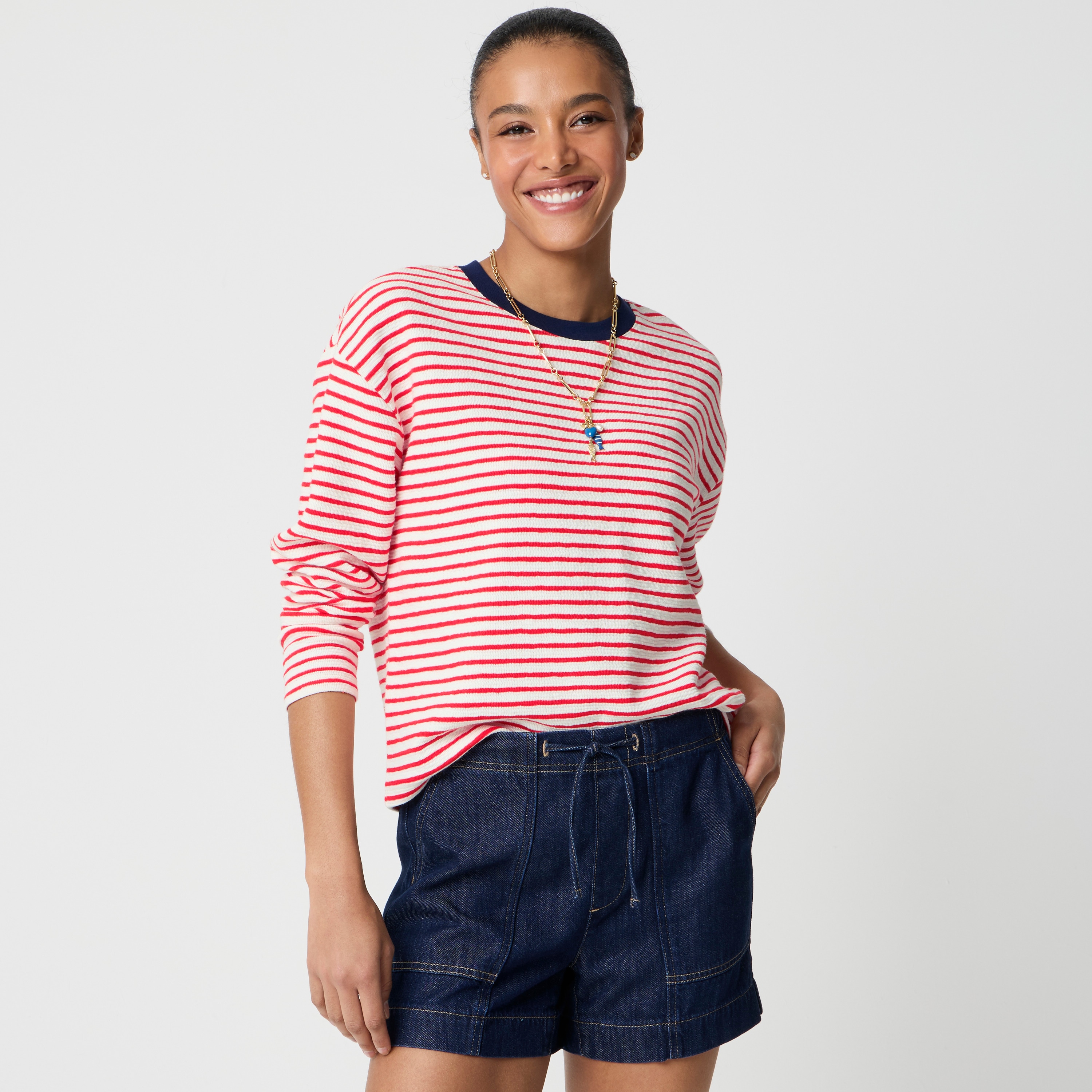 Jacquard Striped Crewneck Sweatshirt For Women | Factory