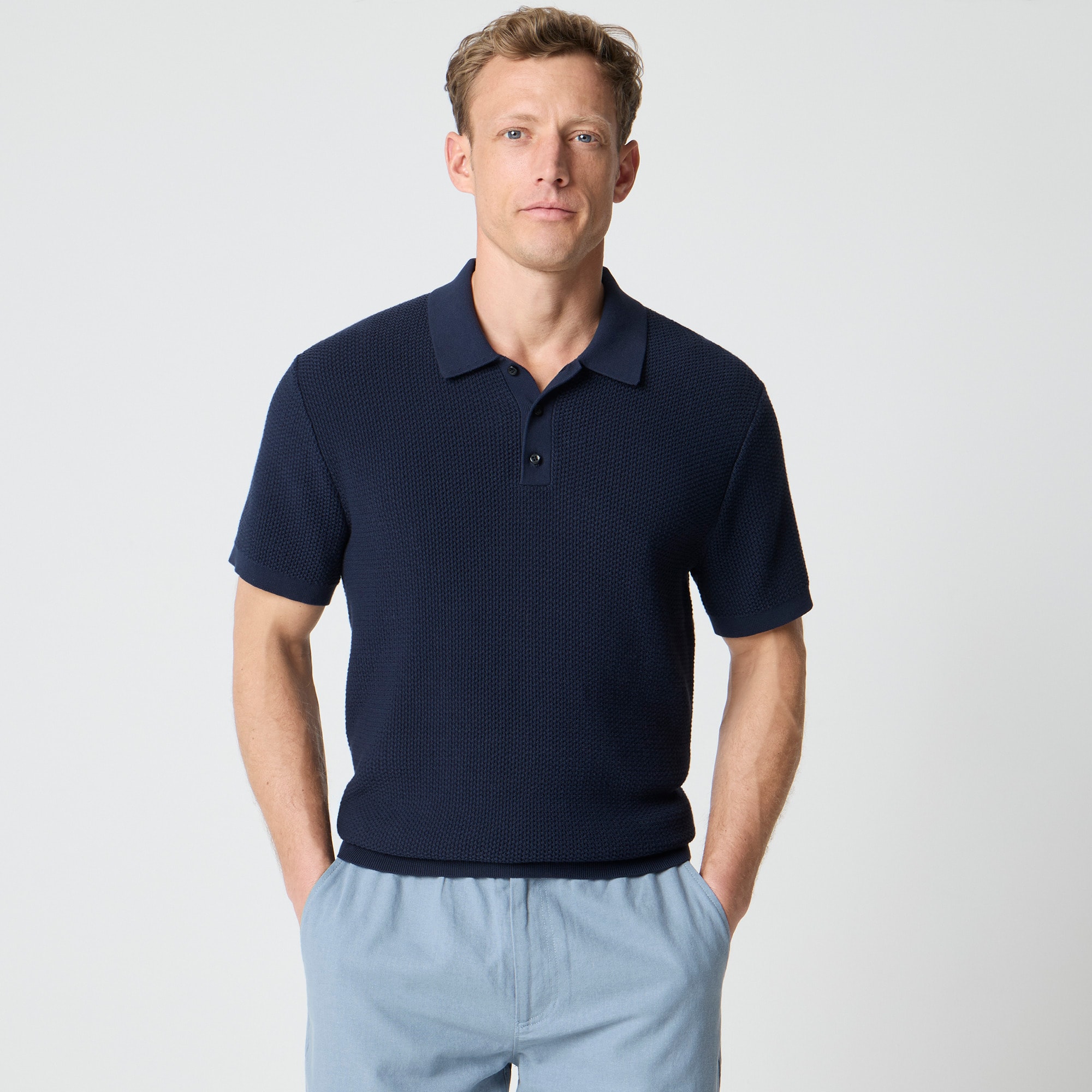 Textured cotton sweater-polo