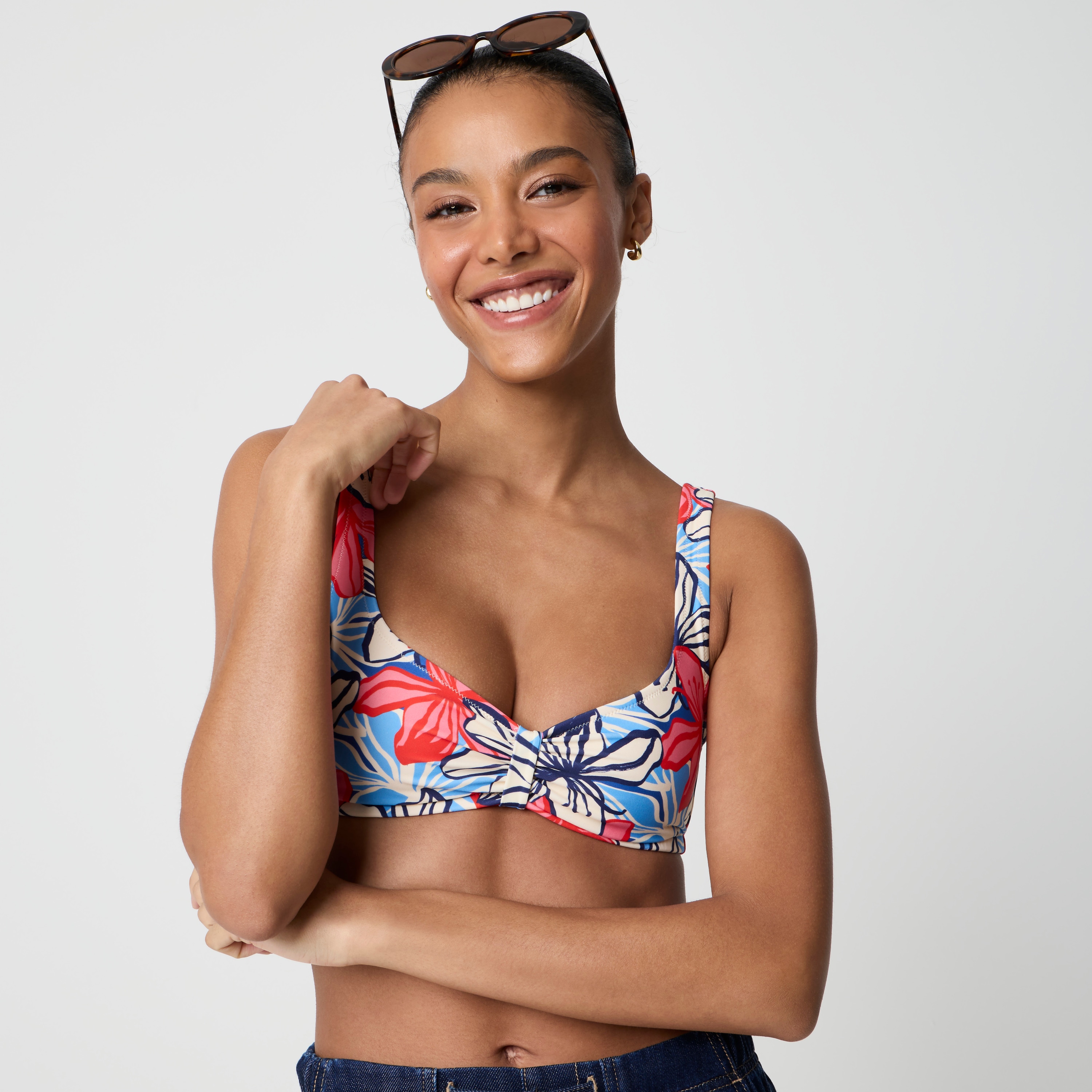 Printed sweetheart bikini top