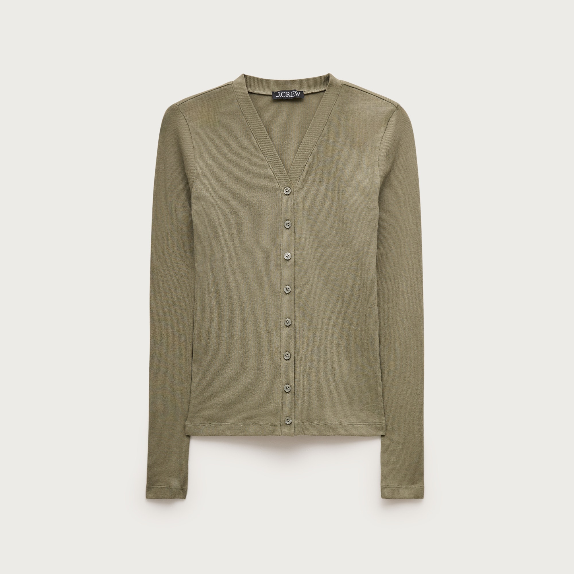 Lightweight rib high V-neck cardigan top