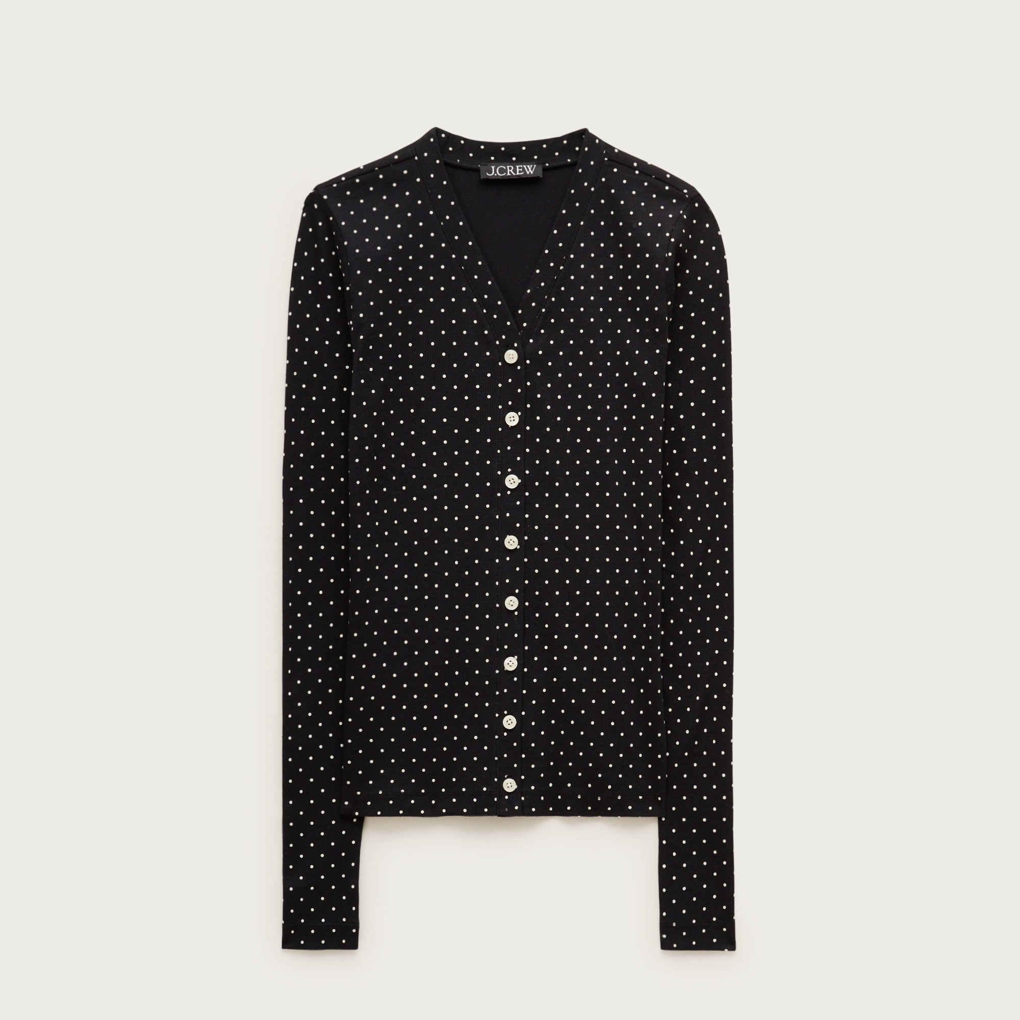 Lightweight rib high V-neck cardigan top in dot print