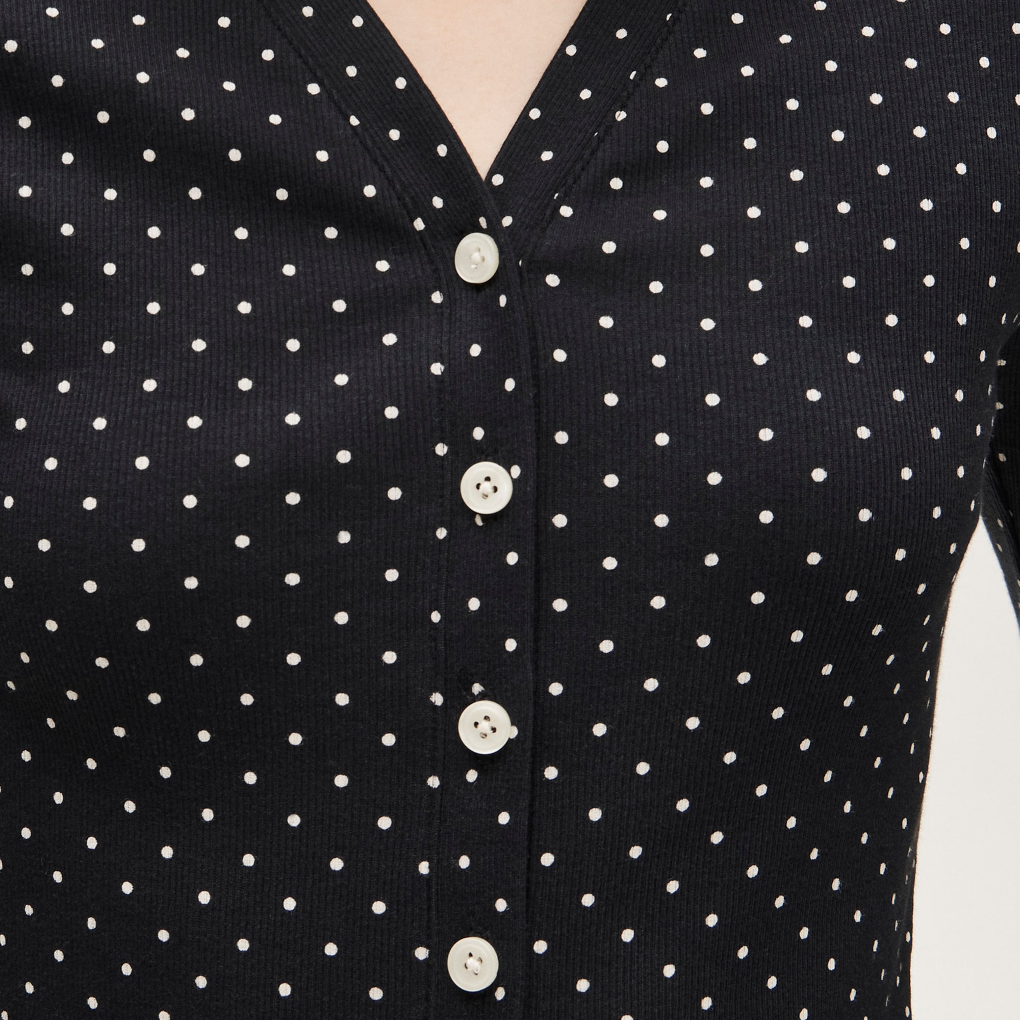 Lightweight Rib High V-neck Cardigan Top In Dot Print For Women