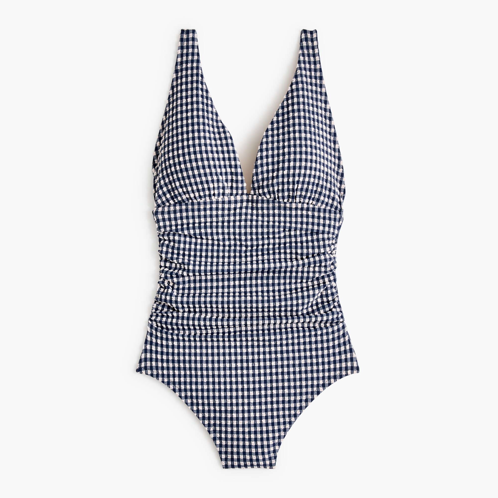 Seersucker gingham ruched one-piece swimsuit