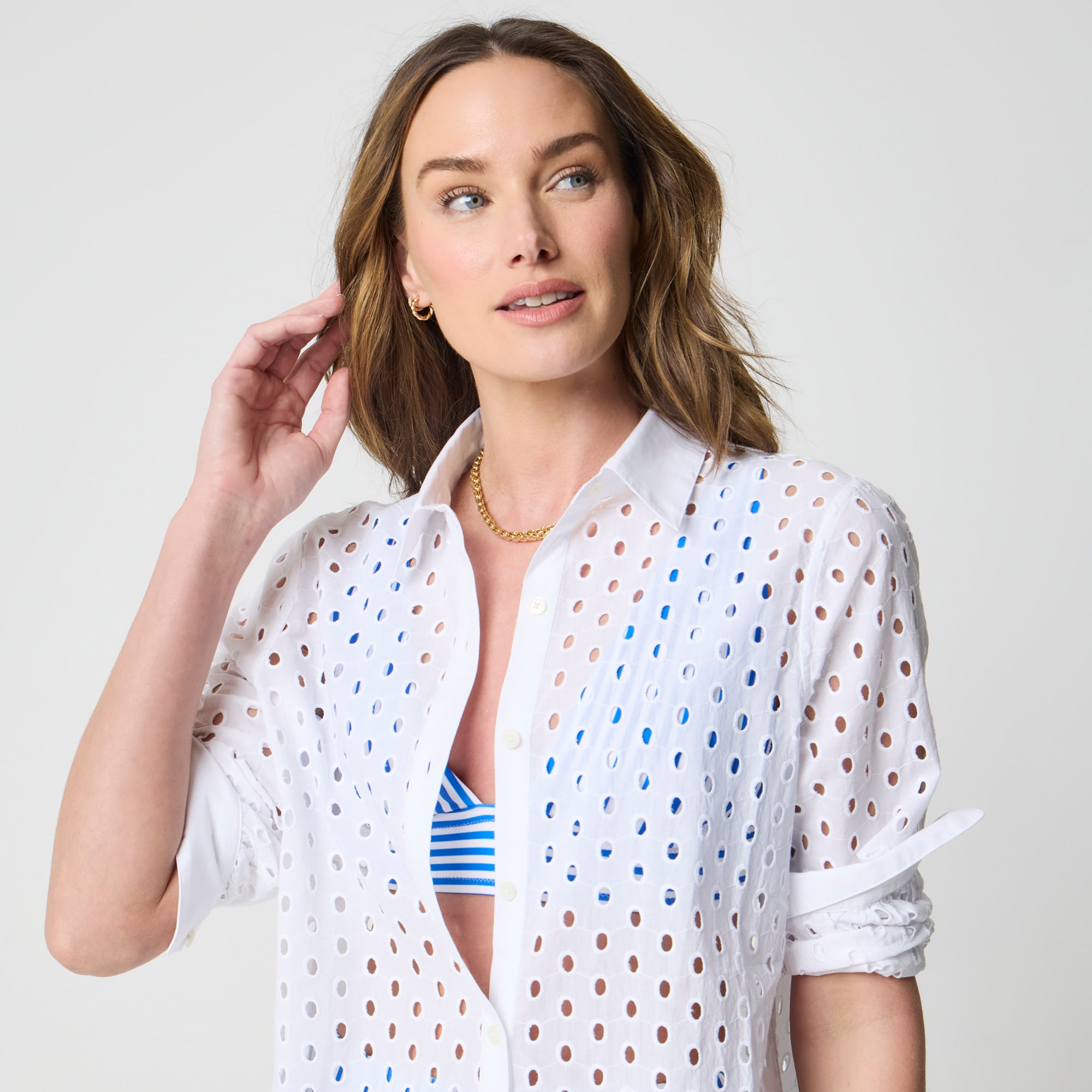 Eyelet button-up cover-up - image 5
