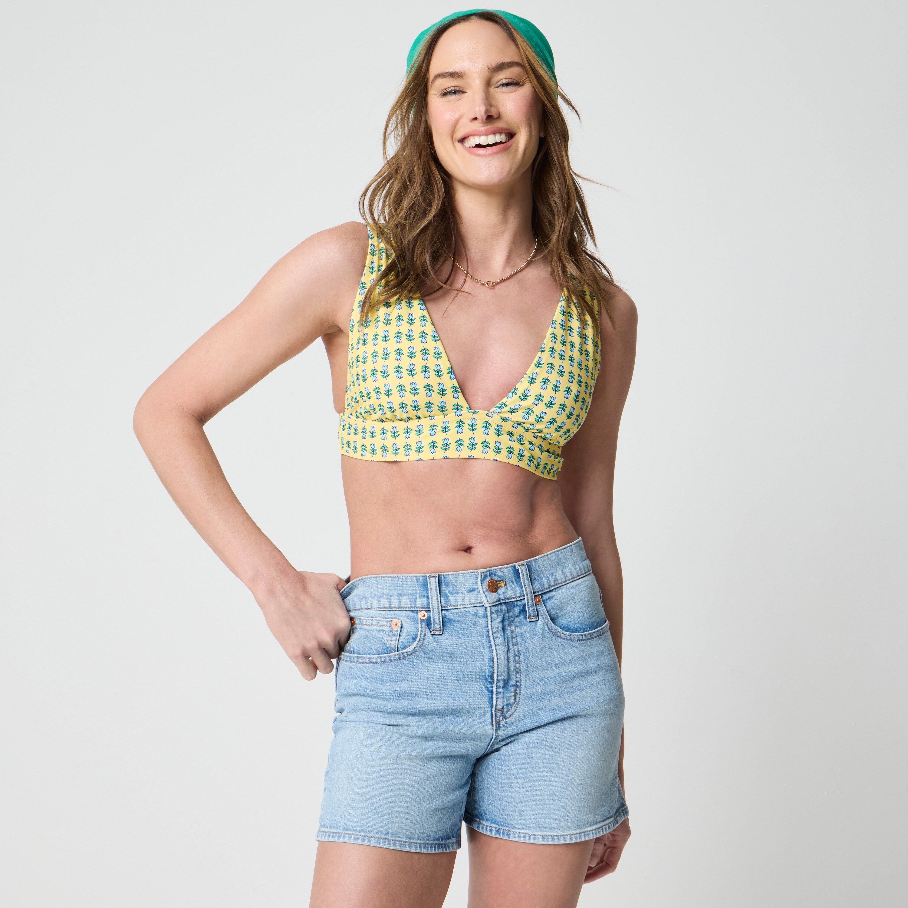 Printed ruched bikini top