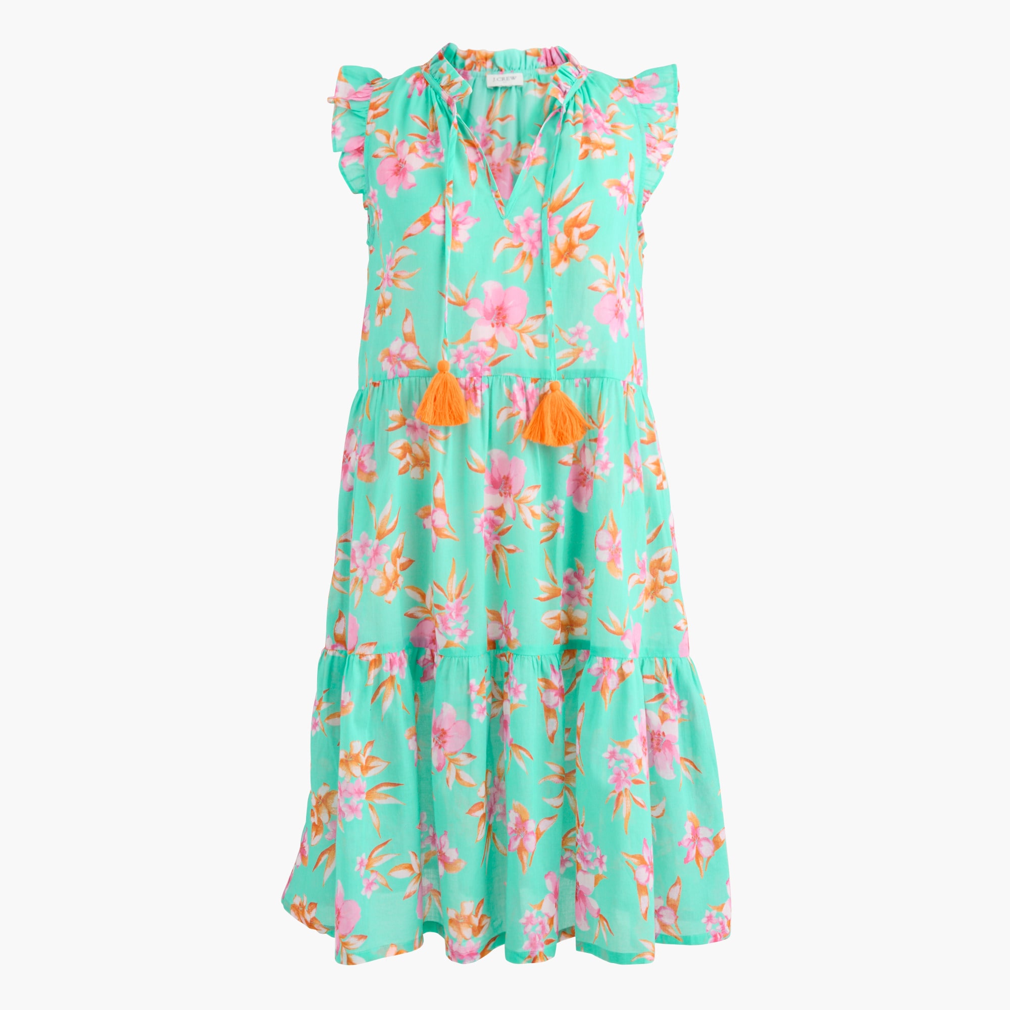 Ruffle-sleeve tiered cover-up