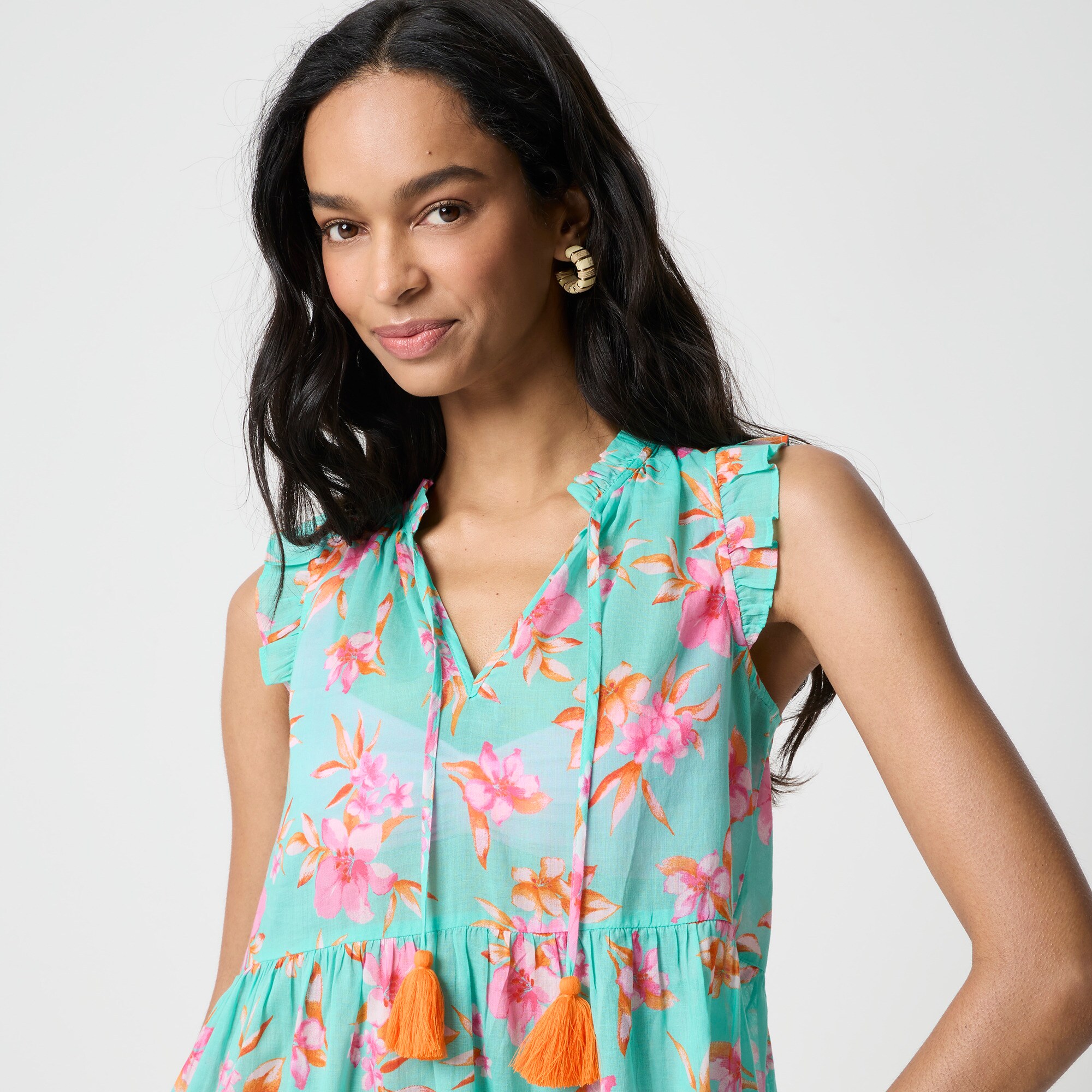Ruffle-sleeve tiered cover-up