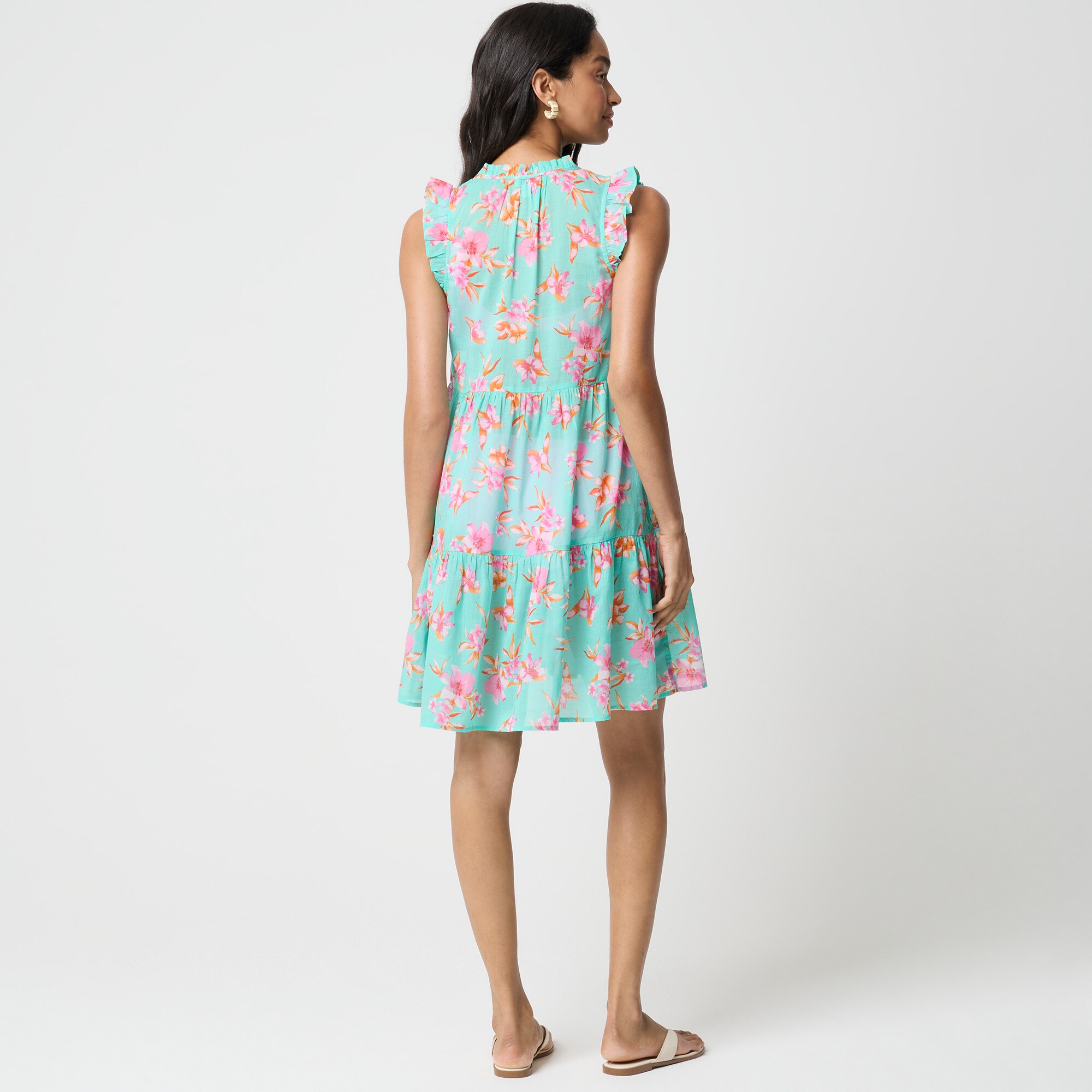 Ruffle-sleeve tiered cover-up