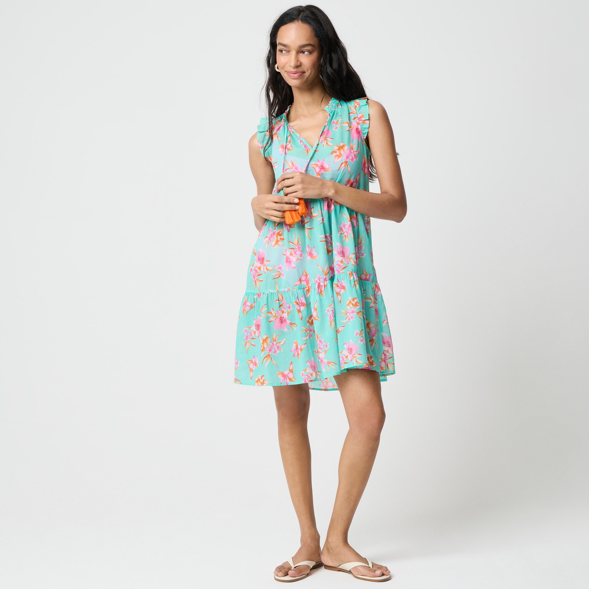 Ruffle-sleeve tiered cover-up