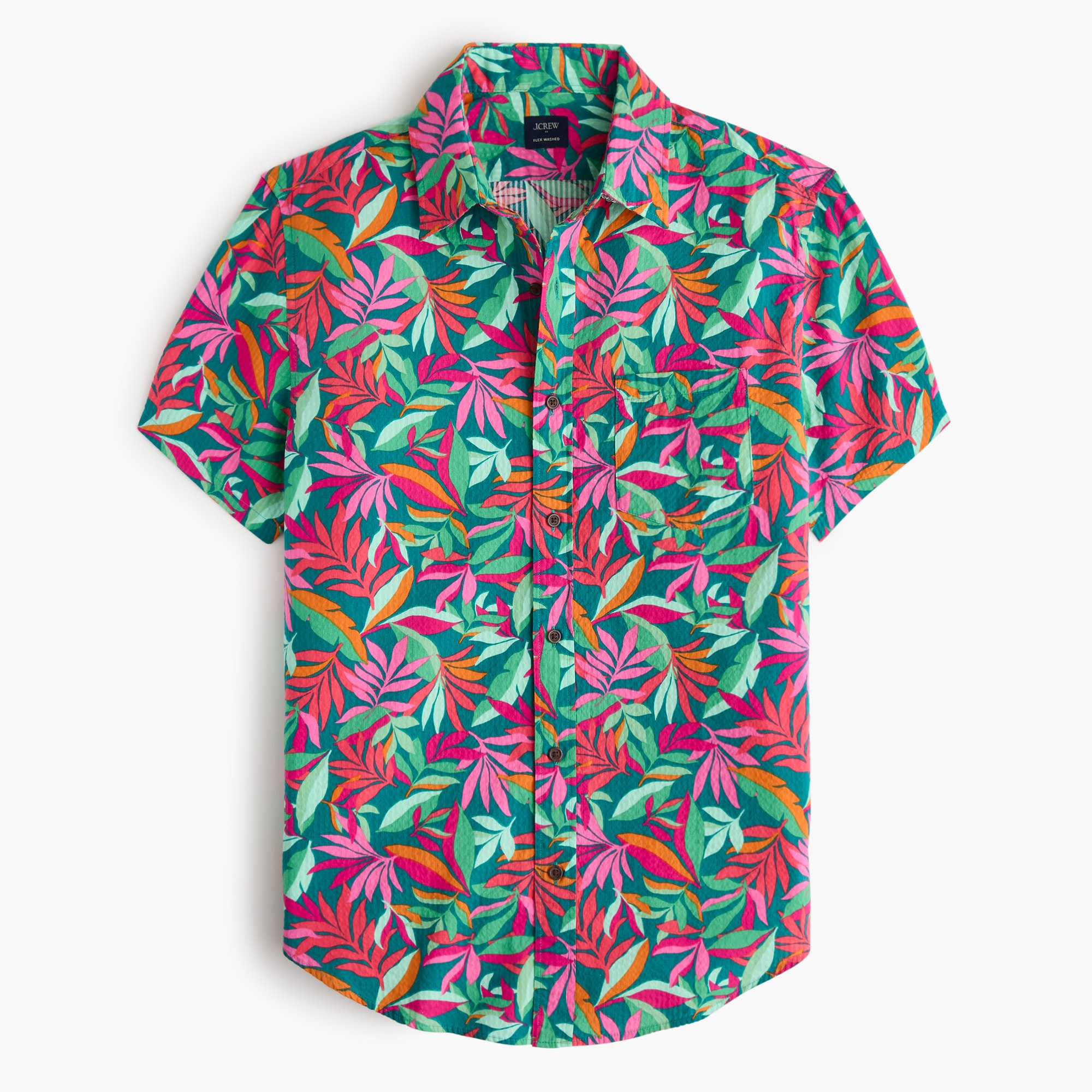 Short-sleeve printed seersucker shirt
