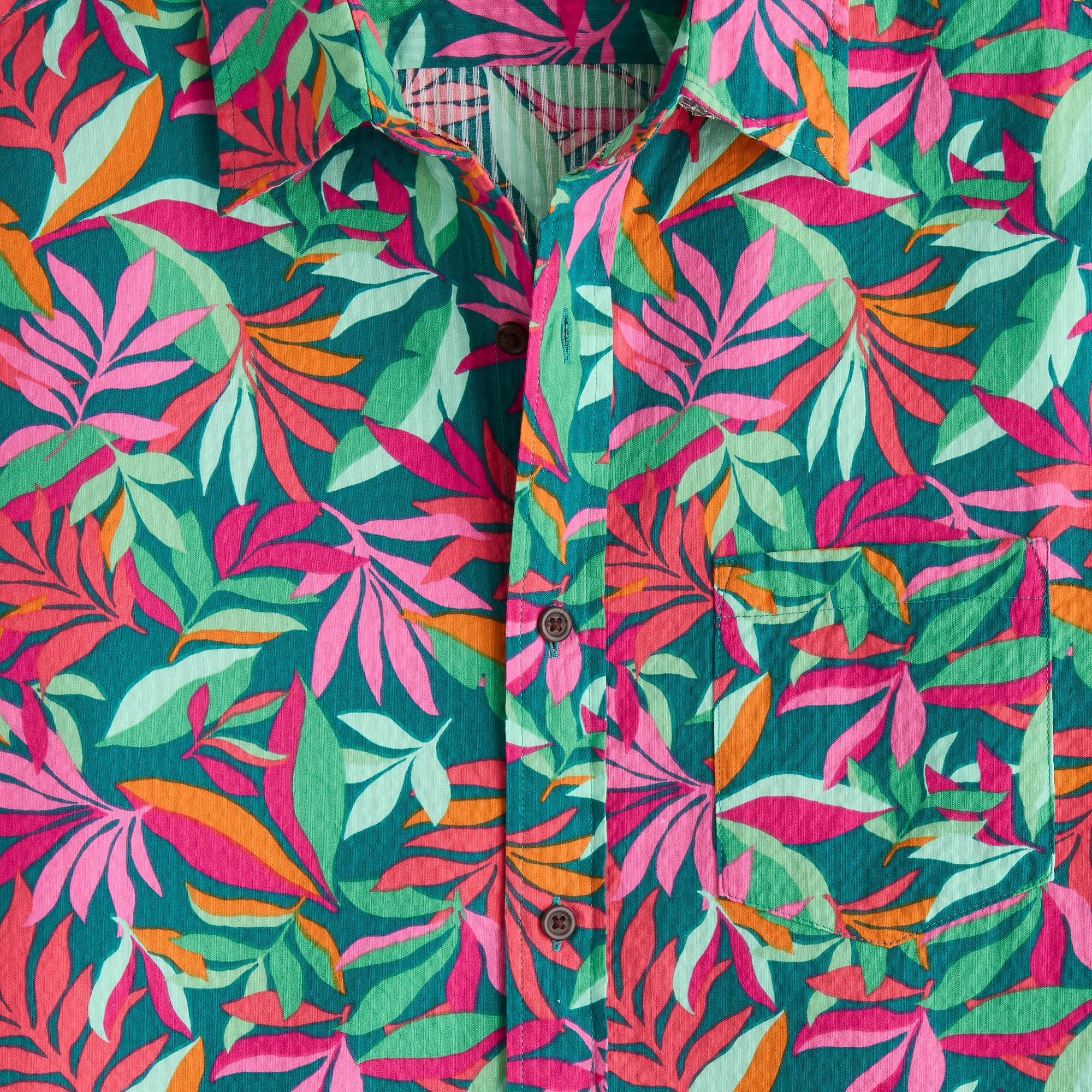 Short-sleeve printed seersucker shirt