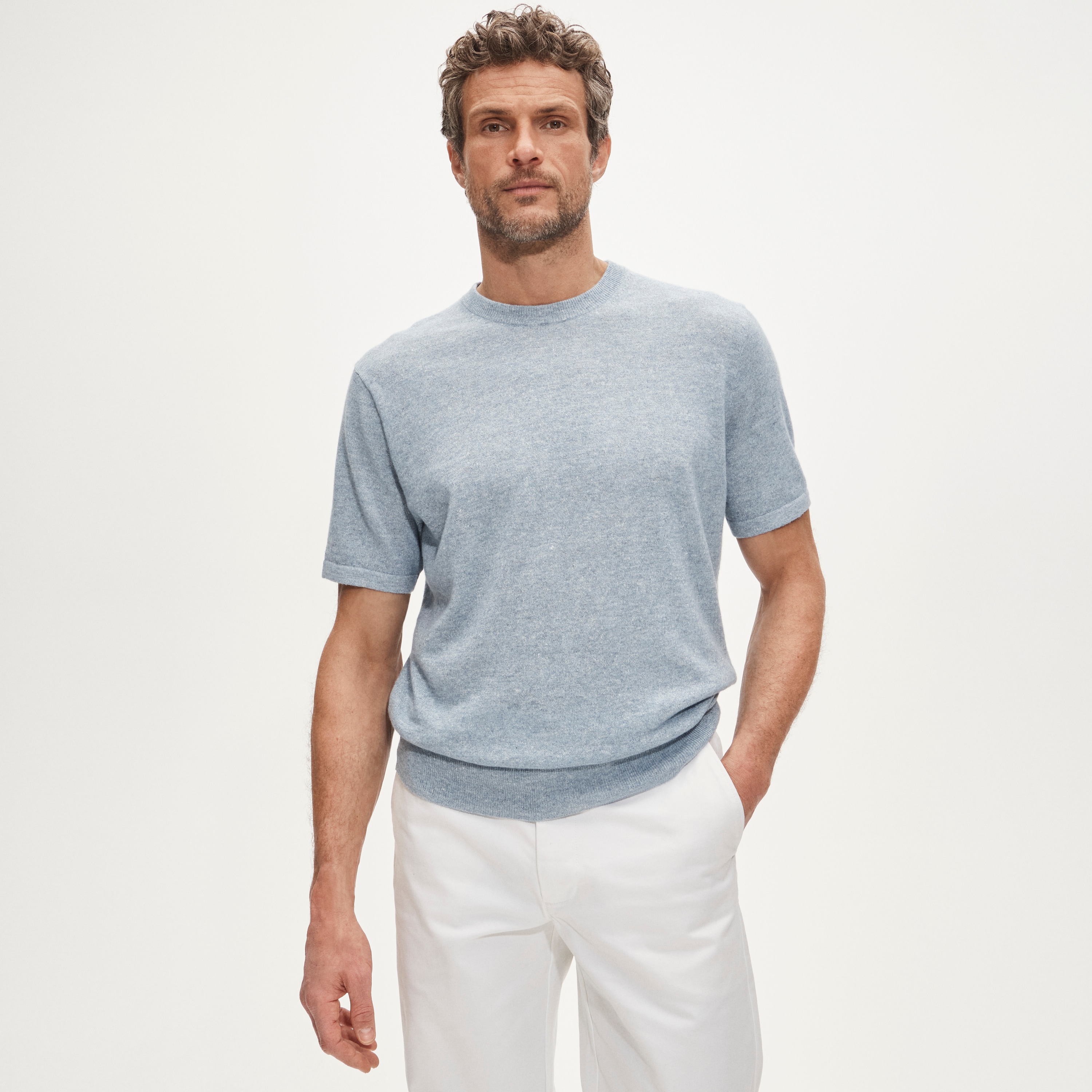 Short-sleeve cashmere-linen blend sweater