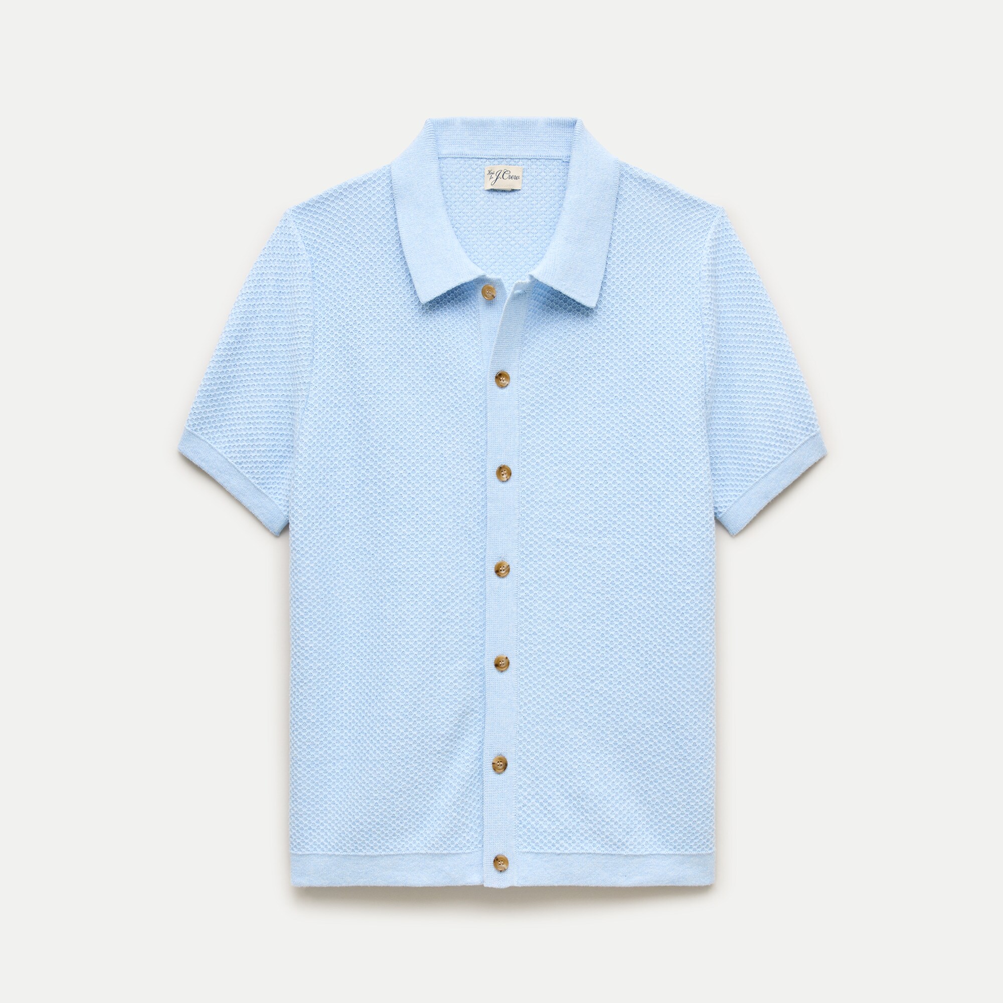Short-sleeve Texture-stitch Polo Cardigan Sweater In Cotton For